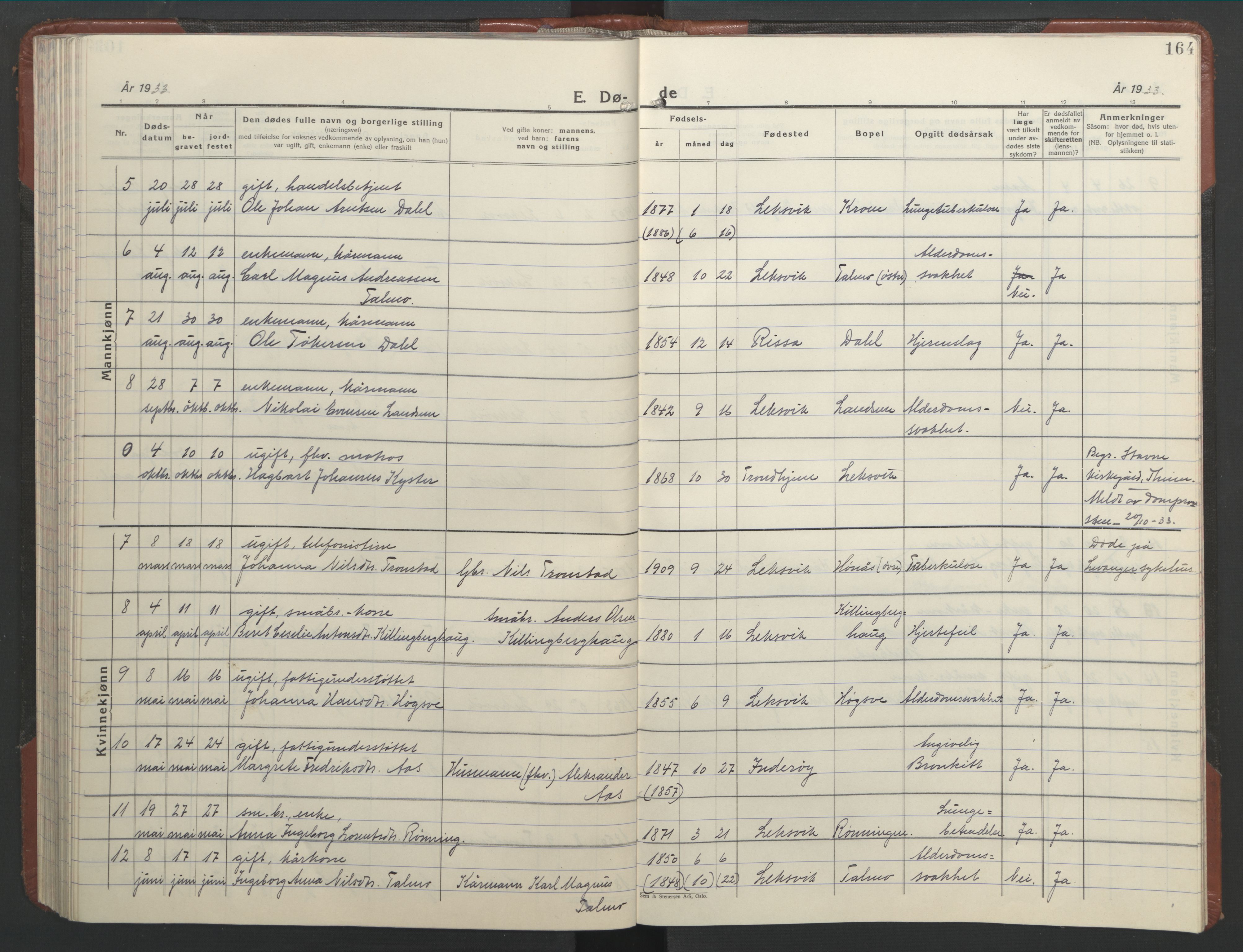 Ministerialprotokoller, klokkerbøker og fødselsregistre - Nord-Trøndelag, SAT/A-1458/701/L0019: Parish register (copy) no. 701C03, 1930-1953, p. 164