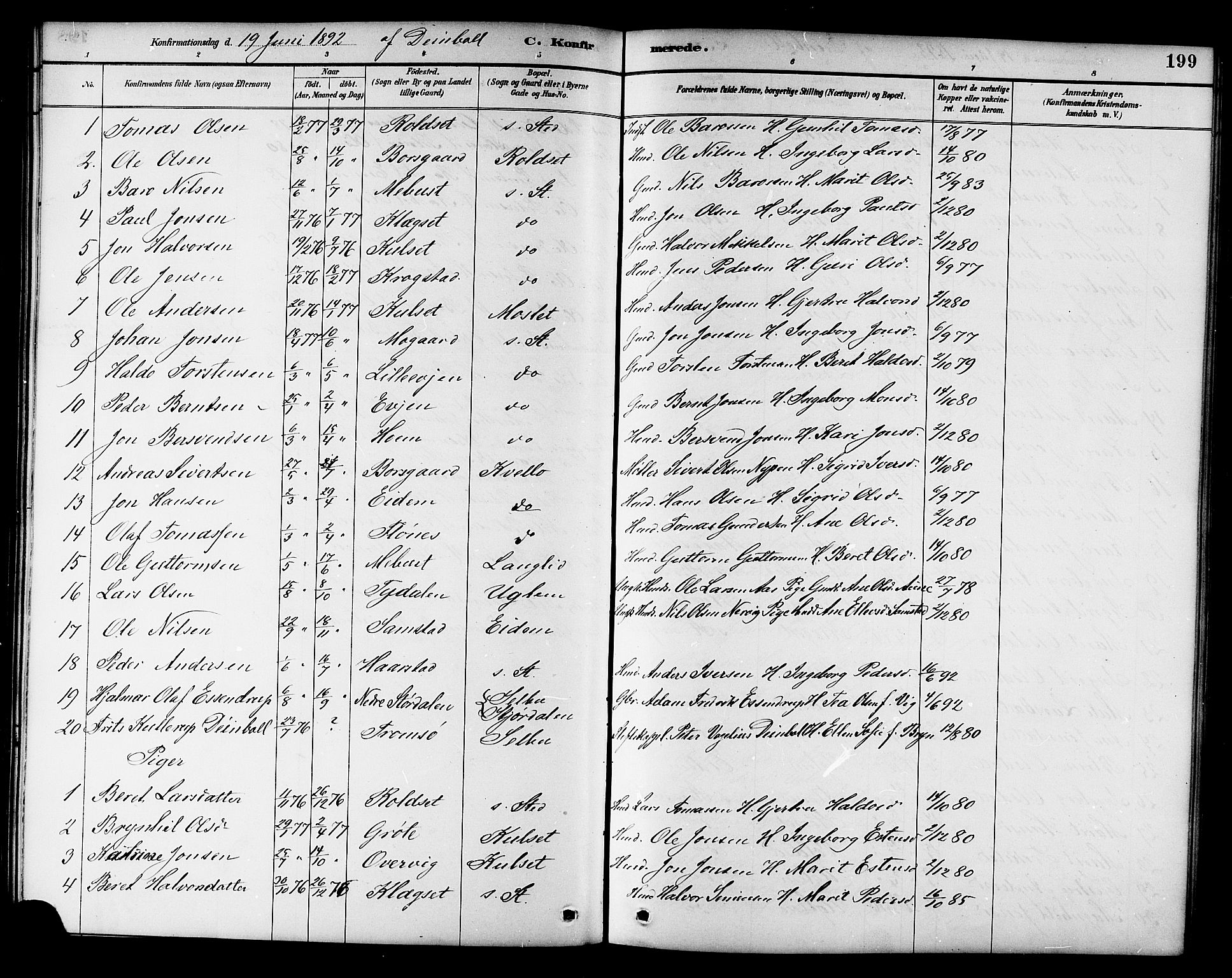 Ministerialprotokoller, klokkerbøker og fødselsregistre - Sør-Trøndelag, AV/SAT-A-1456/695/L1157: Parish register (copy) no. 695C08, 1889-1913, p. 199