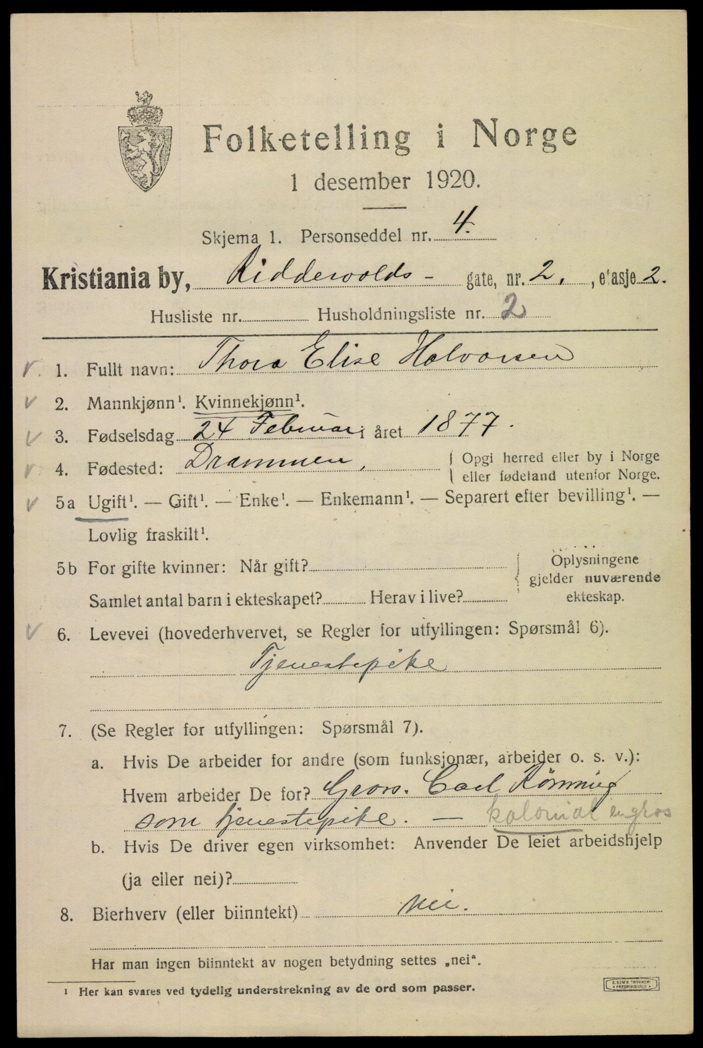 SAO, 1920 census for Kristiania, 1920, p. 462433