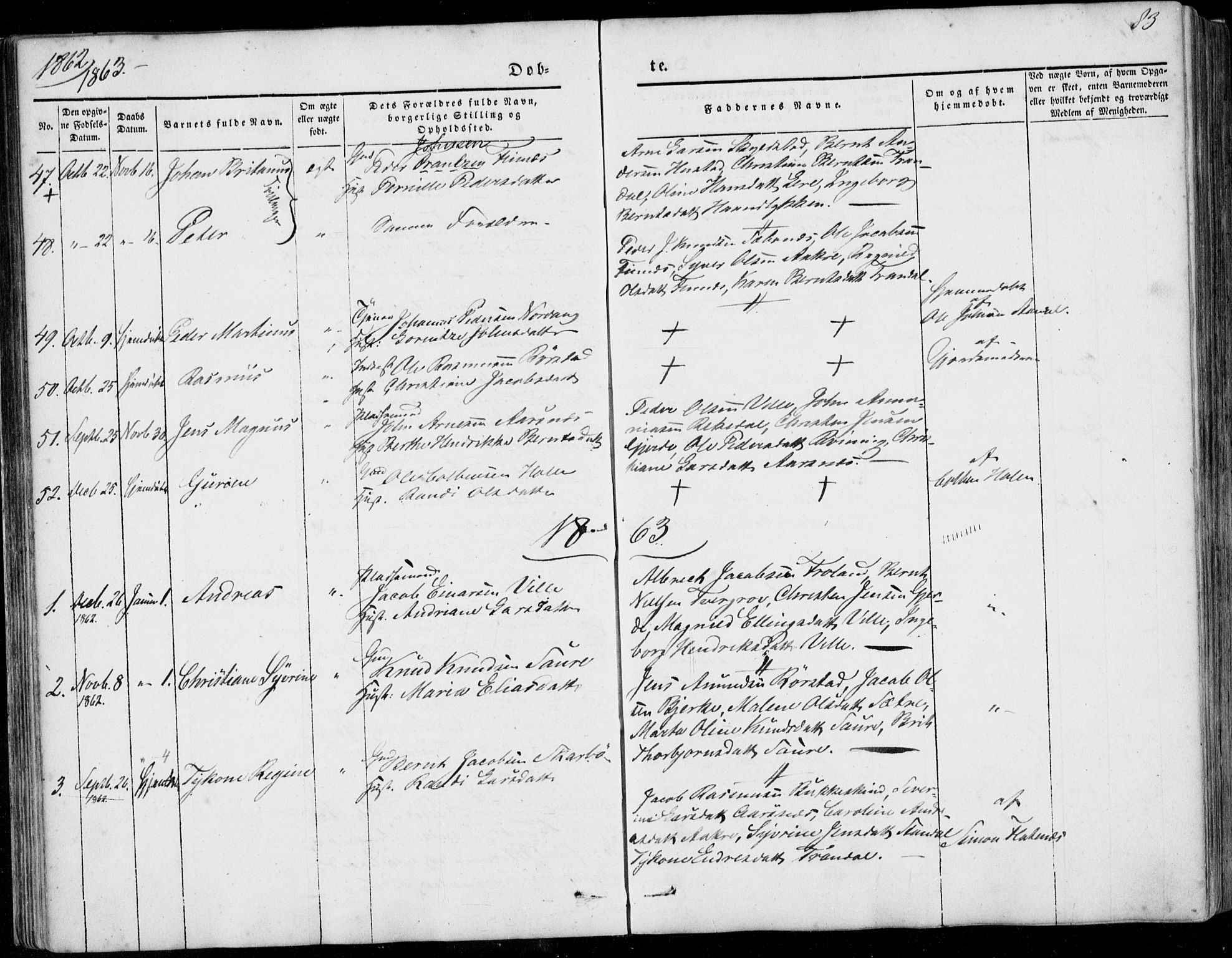 Ministerialprotokoller, klokkerbøker og fødselsregistre - Møre og Romsdal, SAT/A-1454/515/L0209: Parish register (official) no. 515A05, 1847-1868, p. 83