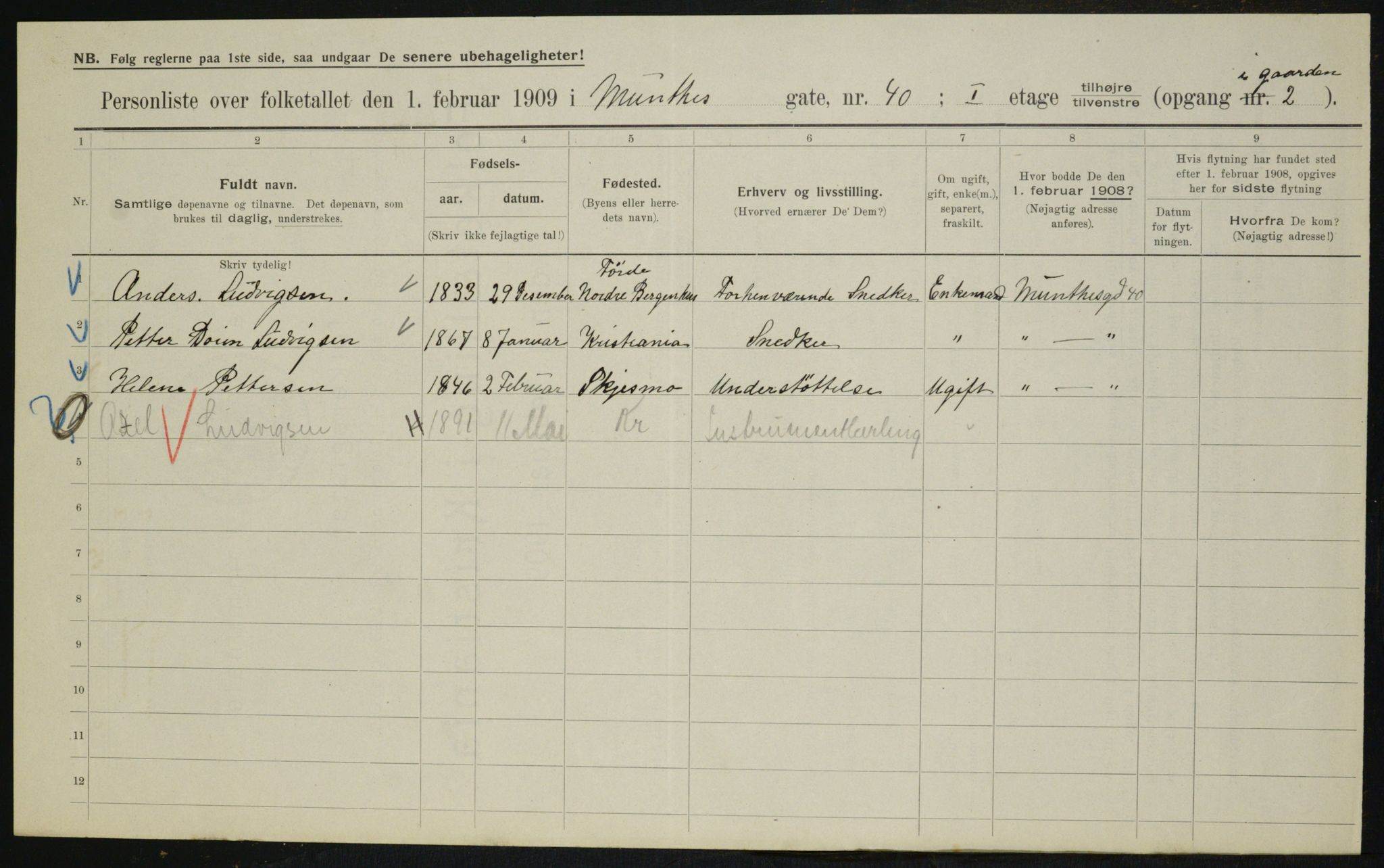 OBA, Municipal Census 1909 for Kristiania, 1909, p. 61684