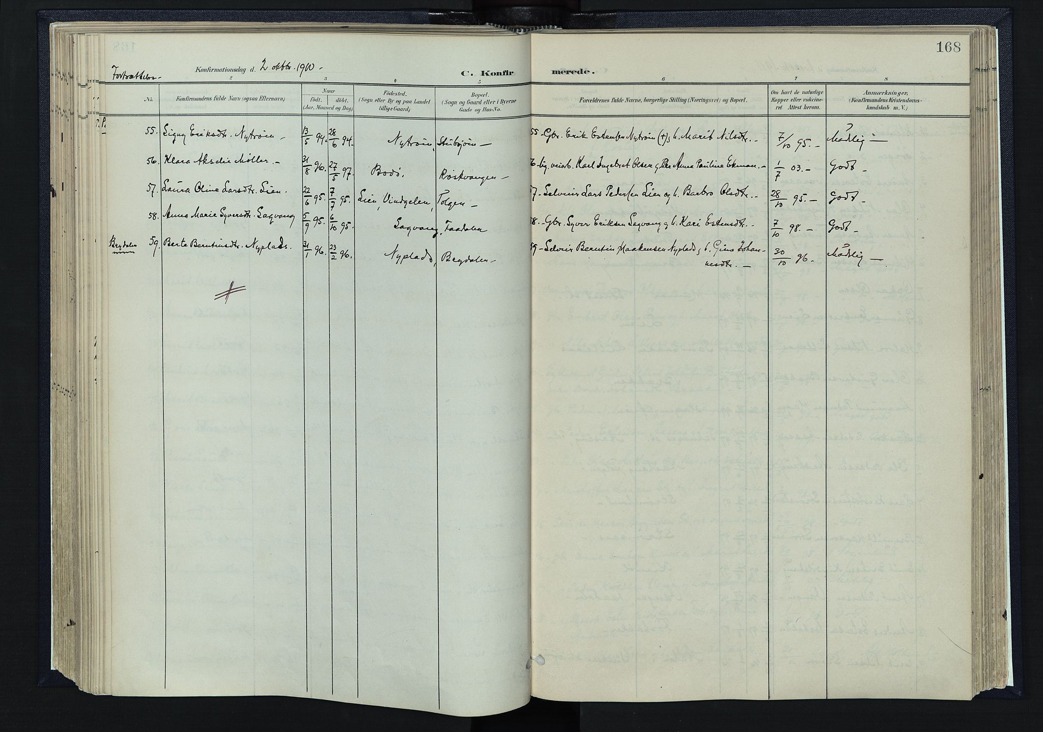 Tynset prestekontor, SAH/PREST-058/H/Ha/Haa/L0025: Parish register (official) no. 25, 1900-1914, p. 168
