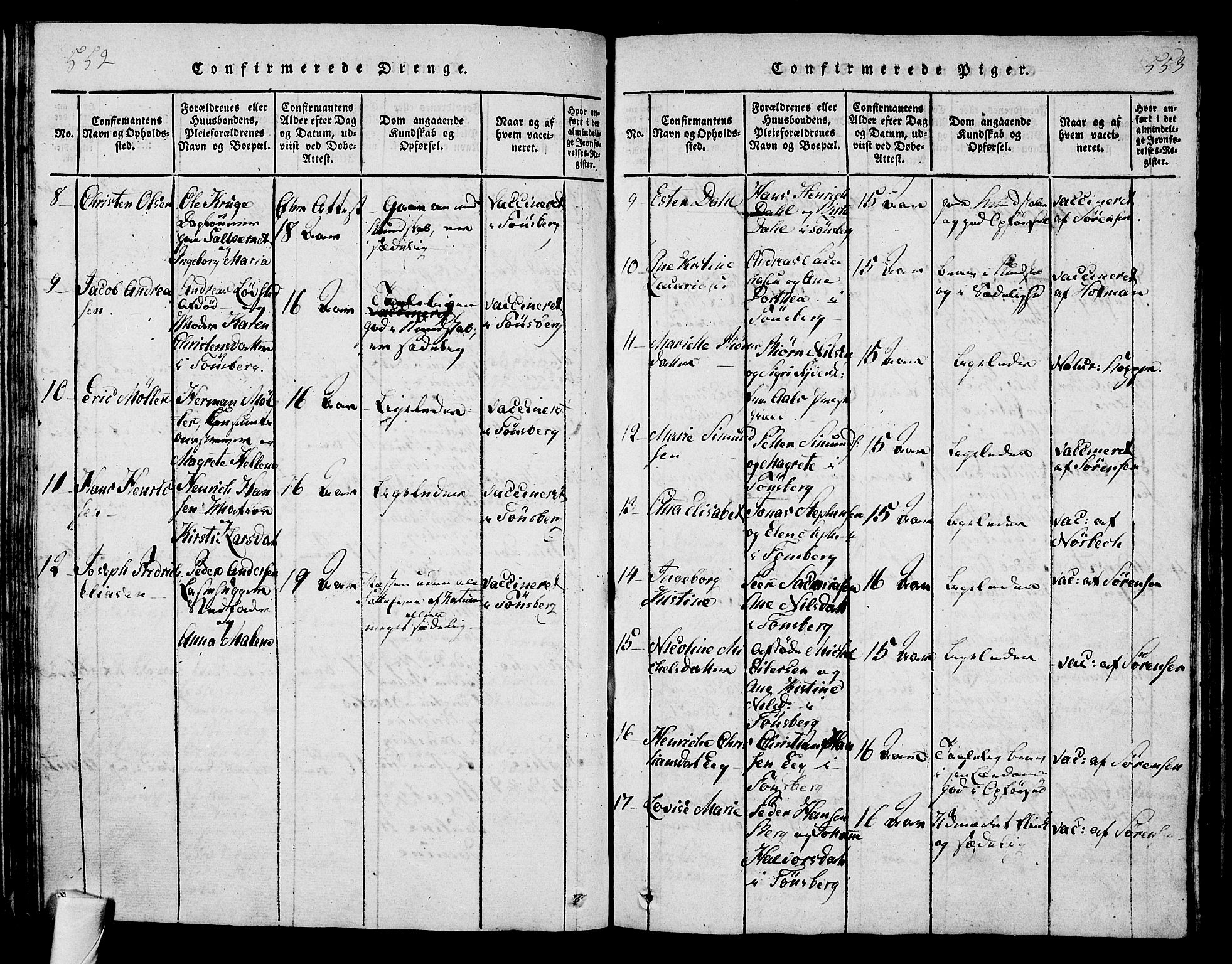 Tønsberg kirkebøker, AV/SAKO-A-330/F/Fa/L0004: Parish register (official) no. I 4, 1813-1826, p. 552-553