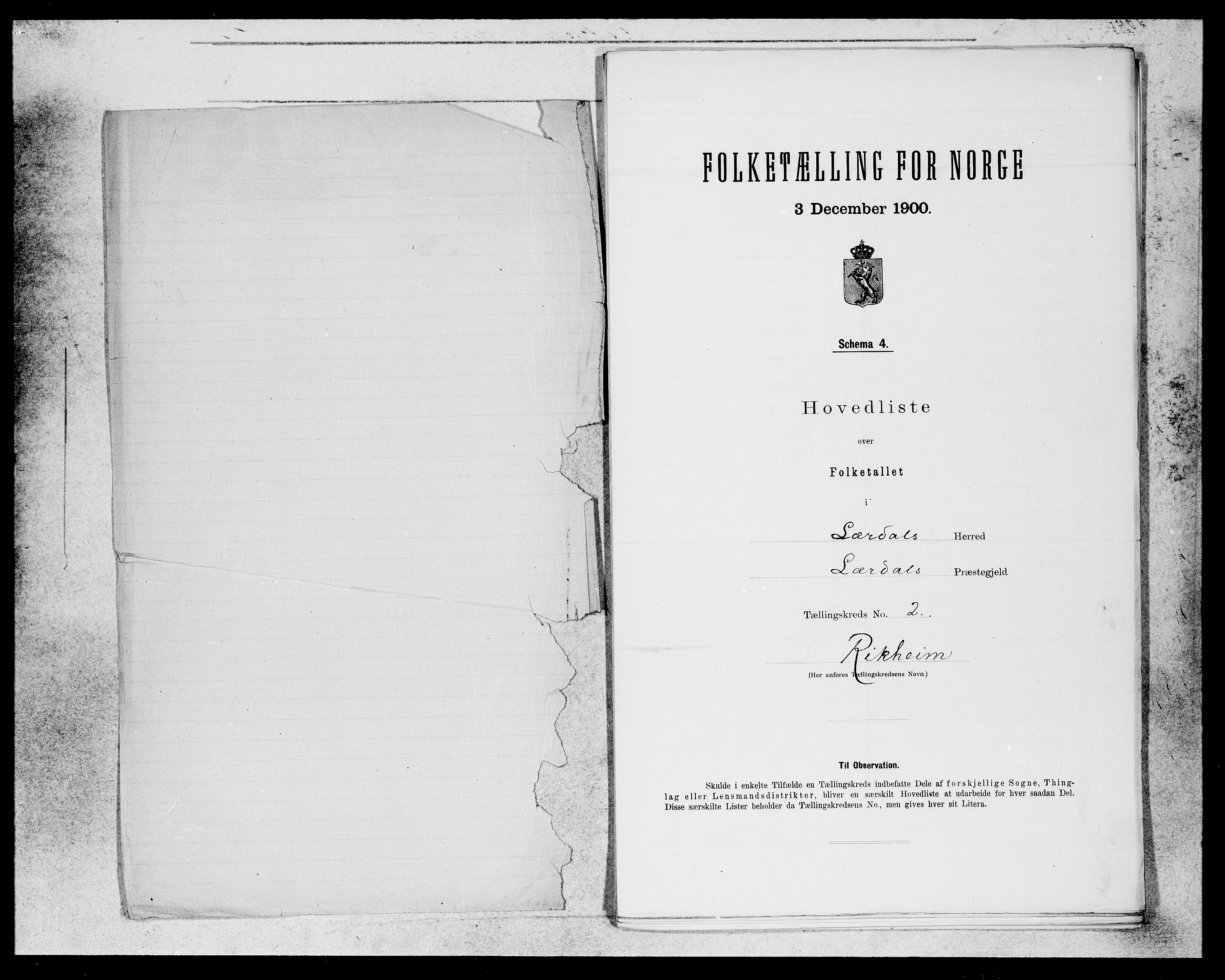 SAB, 1900 census for Lærdal, 1900, p. 1