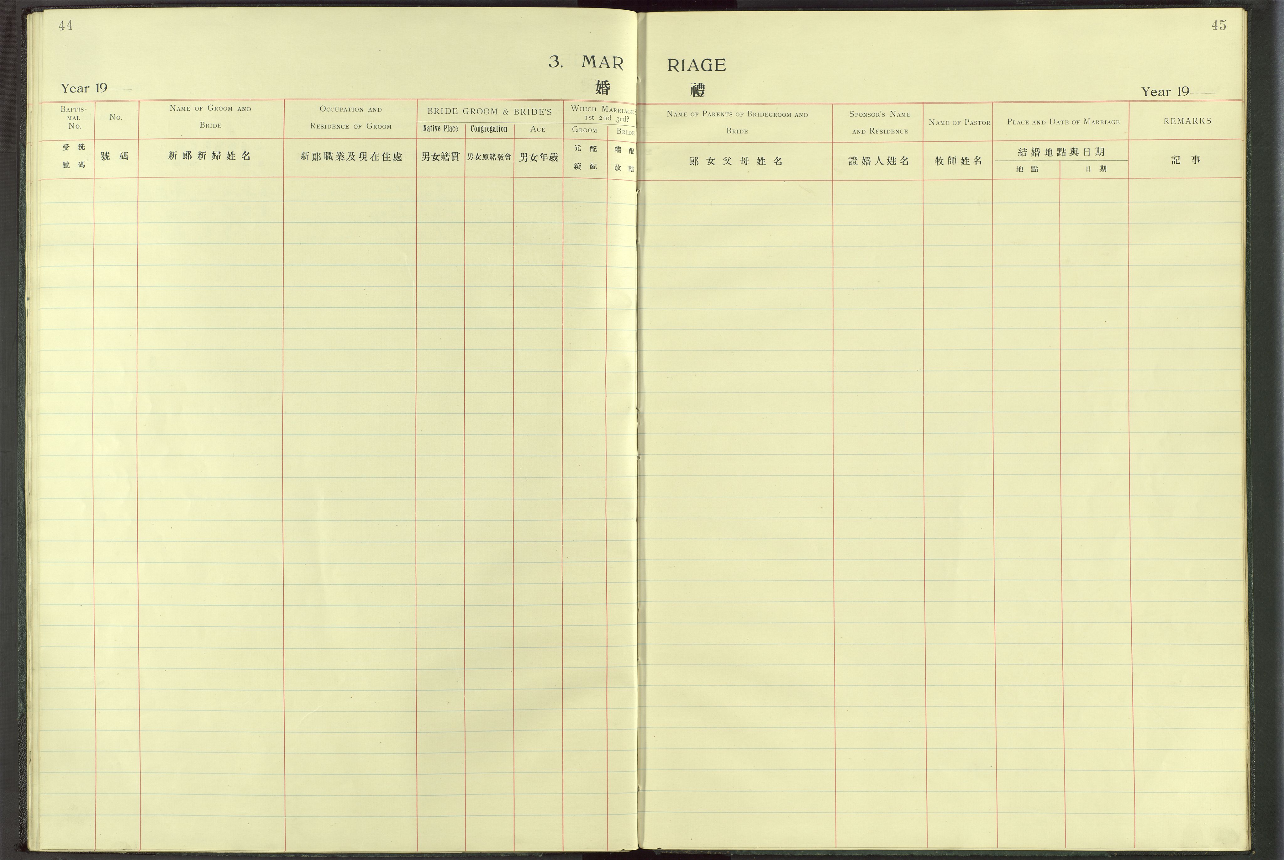 Det Norske Misjonsselskap - utland - Kina (Hunan), VID/MA-A-1065/Dm/L0017: Parish register (official) no. -, 1913-1948, p. 44-45