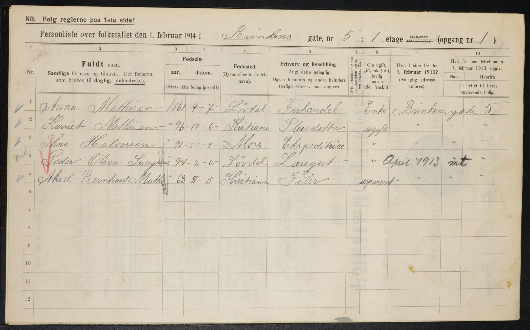OBA, Municipal Census 1914 for Kristiania, 1914, p. 8823