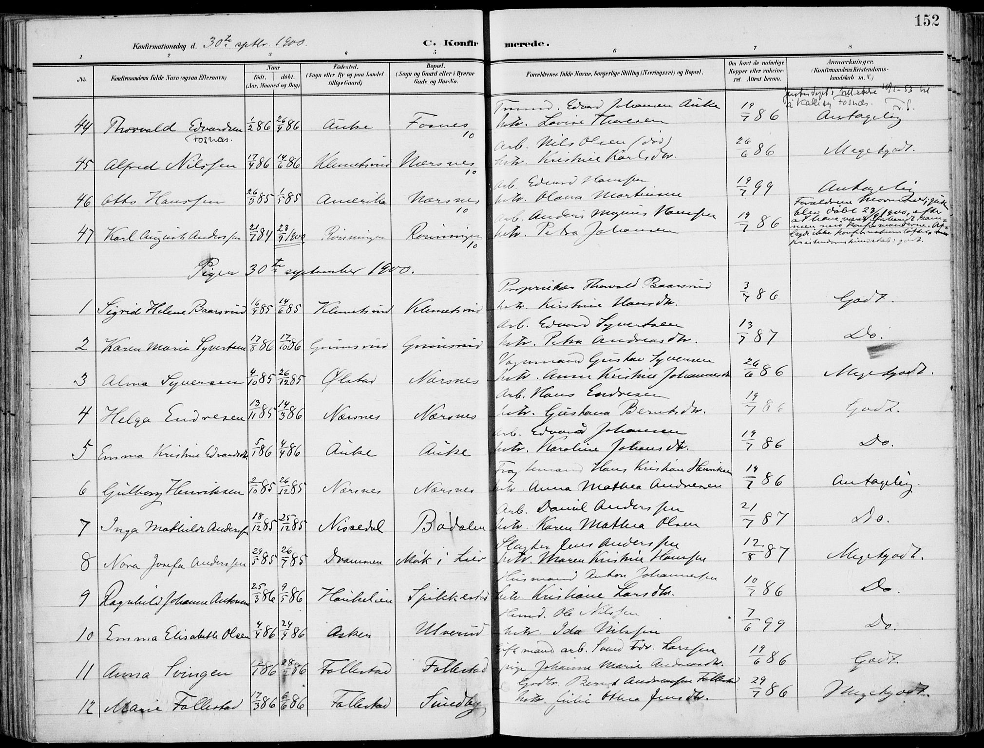 Røyken kirkebøker, AV/SAKO-A-241/F/Fa/L0009: Parish register (official) no. 9, 1898-1911, p. 152