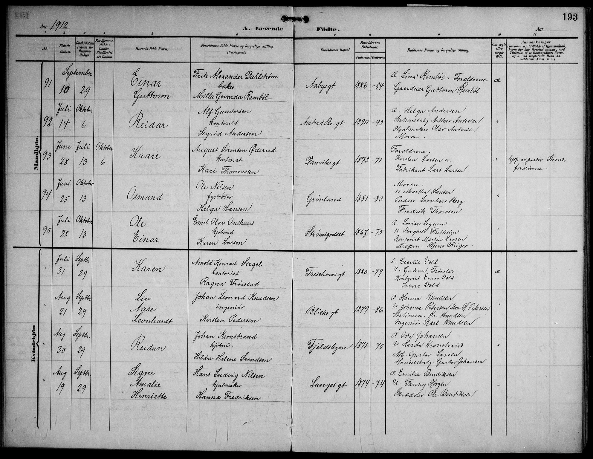 Strømsø kirkebøker, AV/SAKO-A-246/F/Fa/L0026: Parish register (official) no. I 26, 1905-1914, p. 193