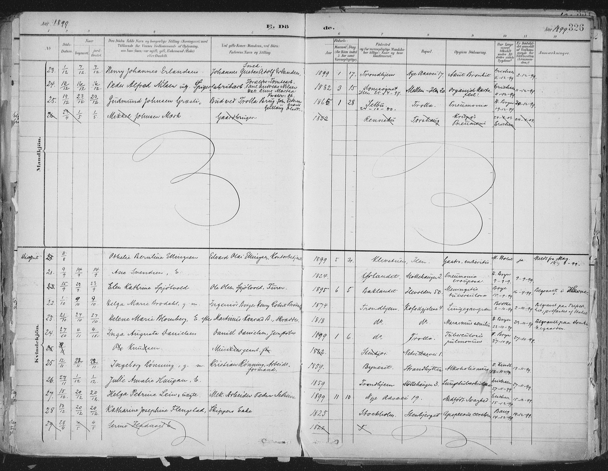 Ministerialprotokoller, klokkerbøker og fødselsregistre - Sør-Trøndelag, AV/SAT-A-1456/603/L0167: Parish register (official) no. 603A06, 1896-1932, p. 326