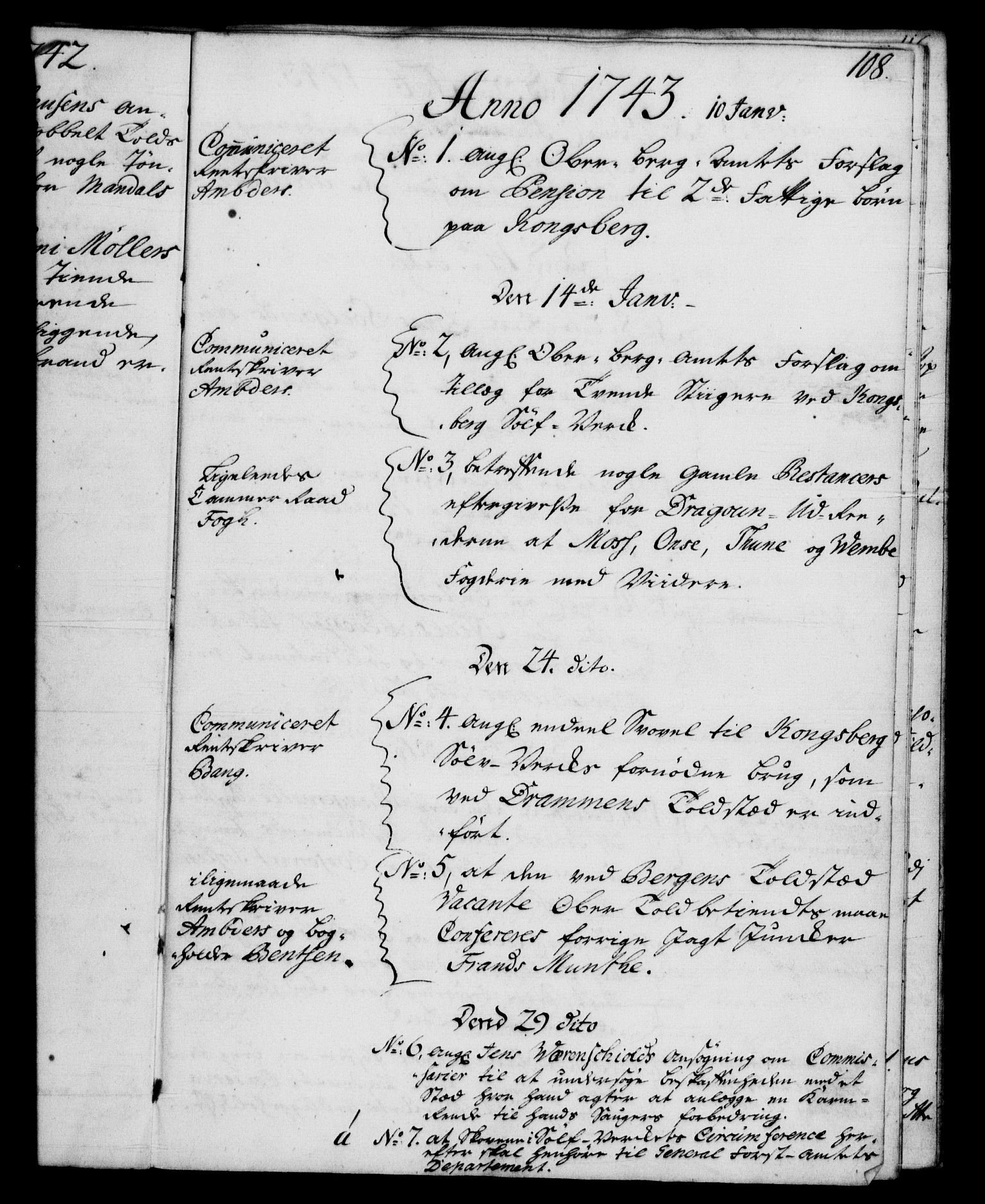 Rentekammeret, Kammerkanselliet, RA/EA-3111/G/Gf/Gfb/L0004: Register til norske relasjons- og resolusjonsprotokoller (merket RK 52.99), 1736-1743, p. 108