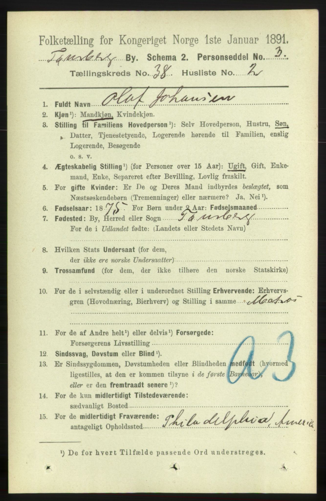 RA, 1891 census for 0705 Tønsberg, 1891, p. 8091