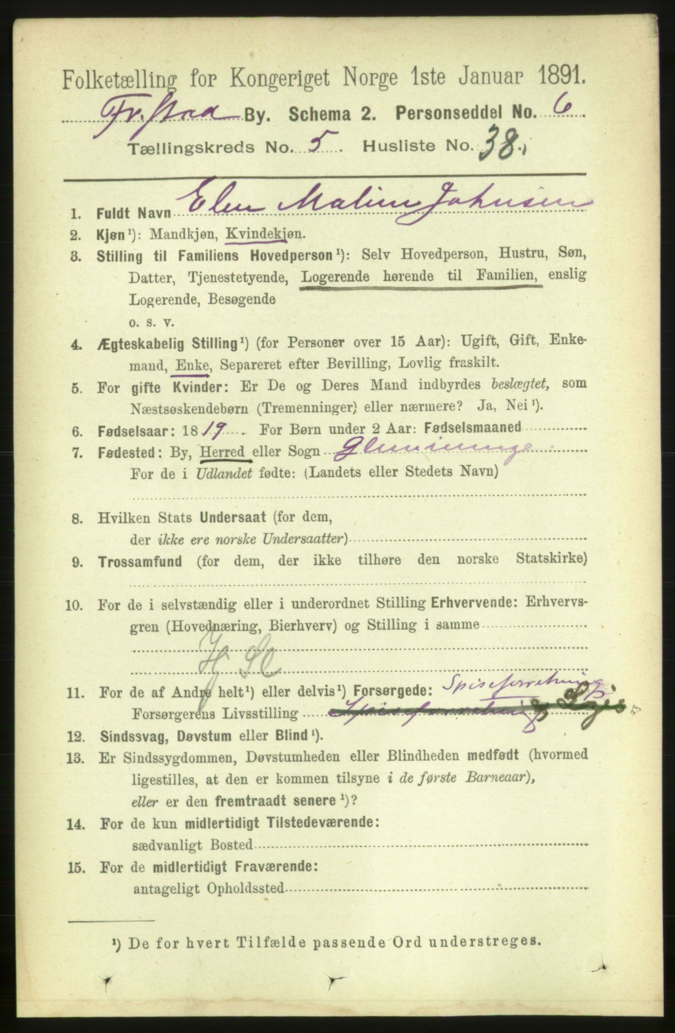 RA, 1891 census for 0103 Fredrikstad, 1891, p. 7156