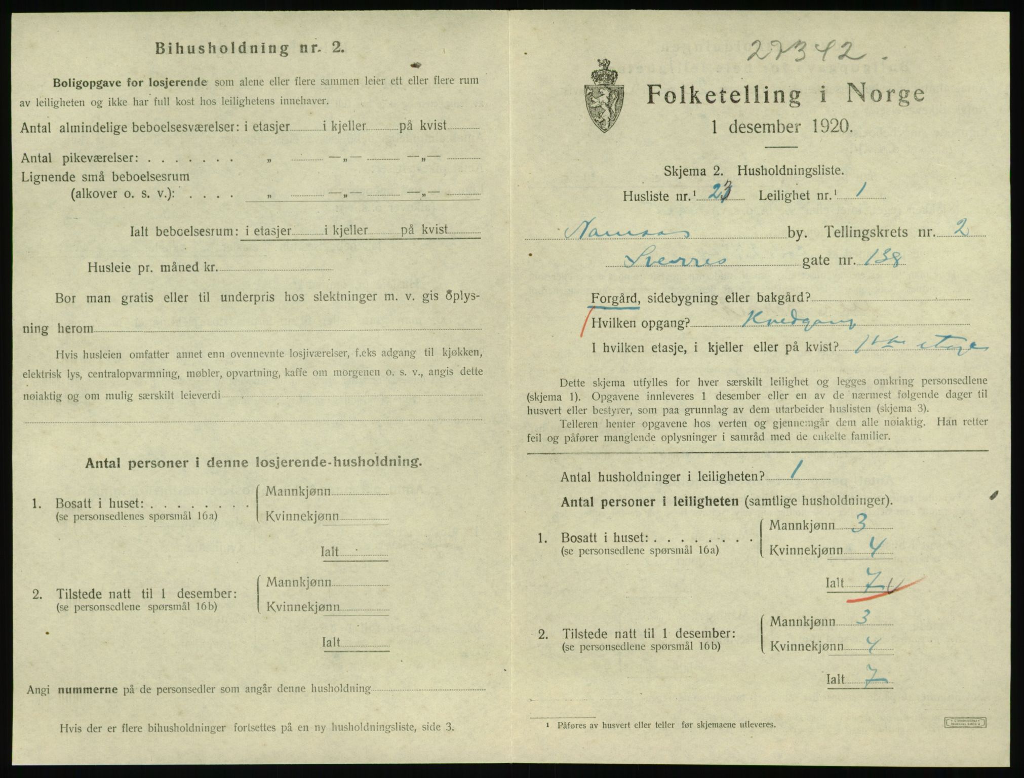 SAT, 1920 census for Namsos, 1920, p. 1045