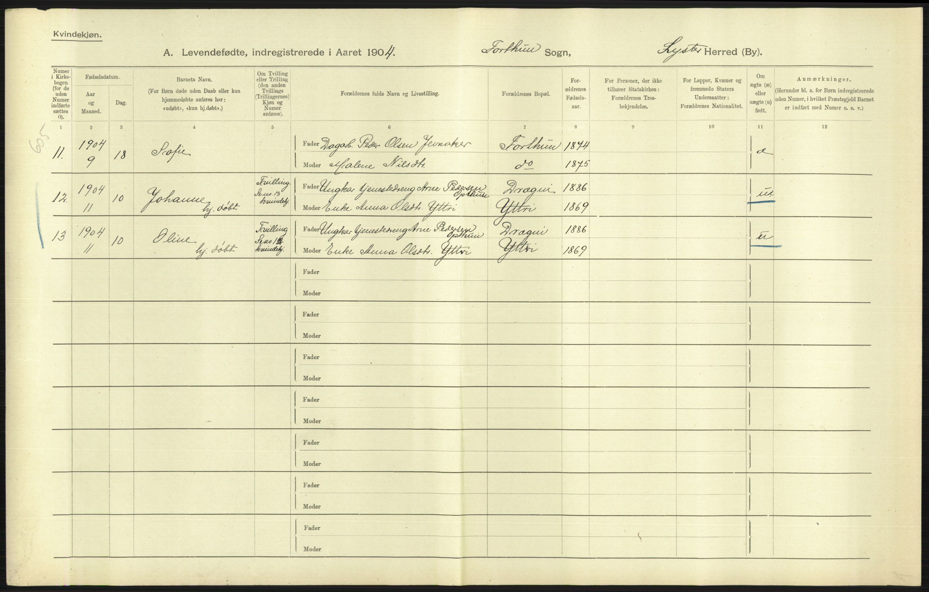 Statistisk sentralbyrå, Sosiodemografiske emner, Befolkning, RA/S-2228/D/Df/Dfa/Dfab/L0015: Nordre Bergenhus amt: Fødte, gifte, døde. Bygder, 1904, p. 397