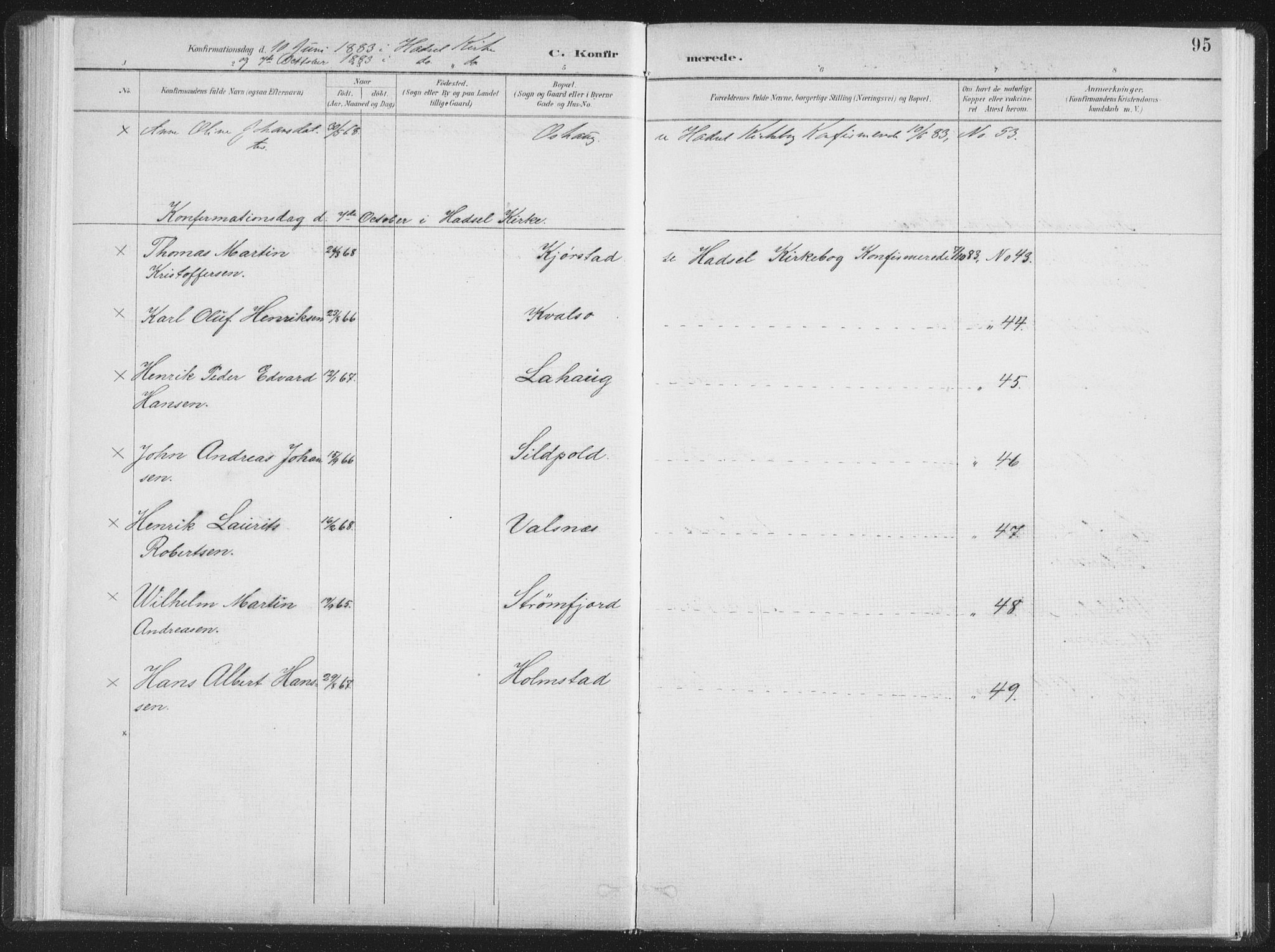 Ministerialprotokoller, klokkerbøker og fødselsregistre - Nordland, SAT/A-1459/890/L1286: Parish register (official) no. 890A01, 1882-1902, p. 95