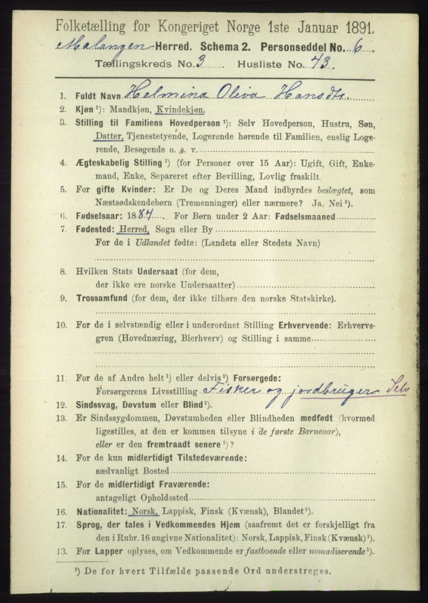 RA, 1891 census for 1932 Malangen, 1891, p. 1032