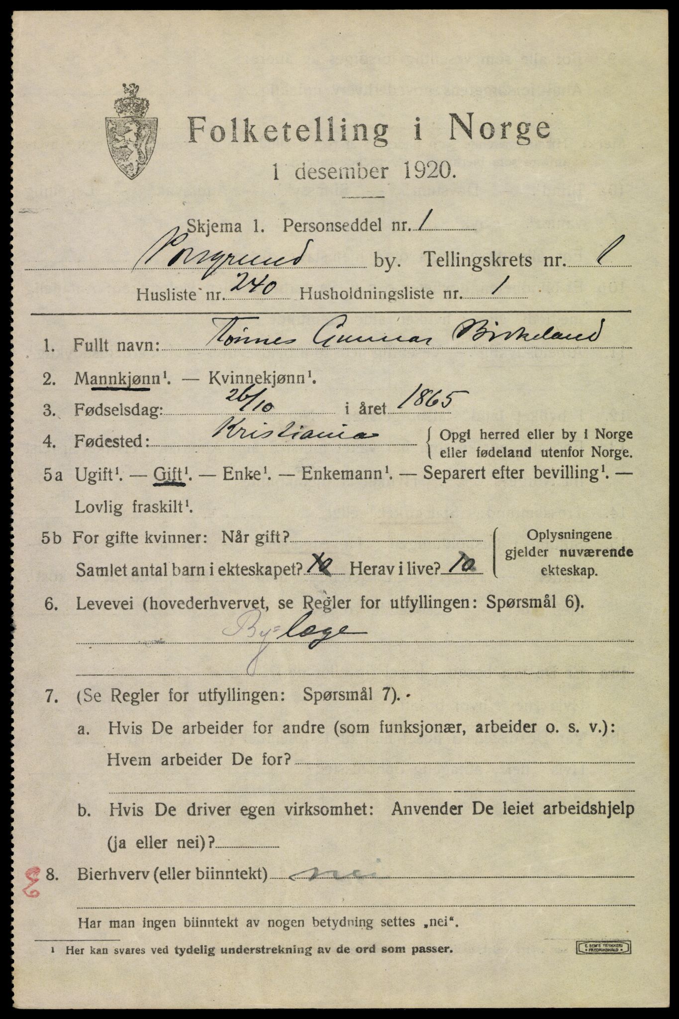 SAKO, 1920 census for Porsgrunn, 1920, p. 9923