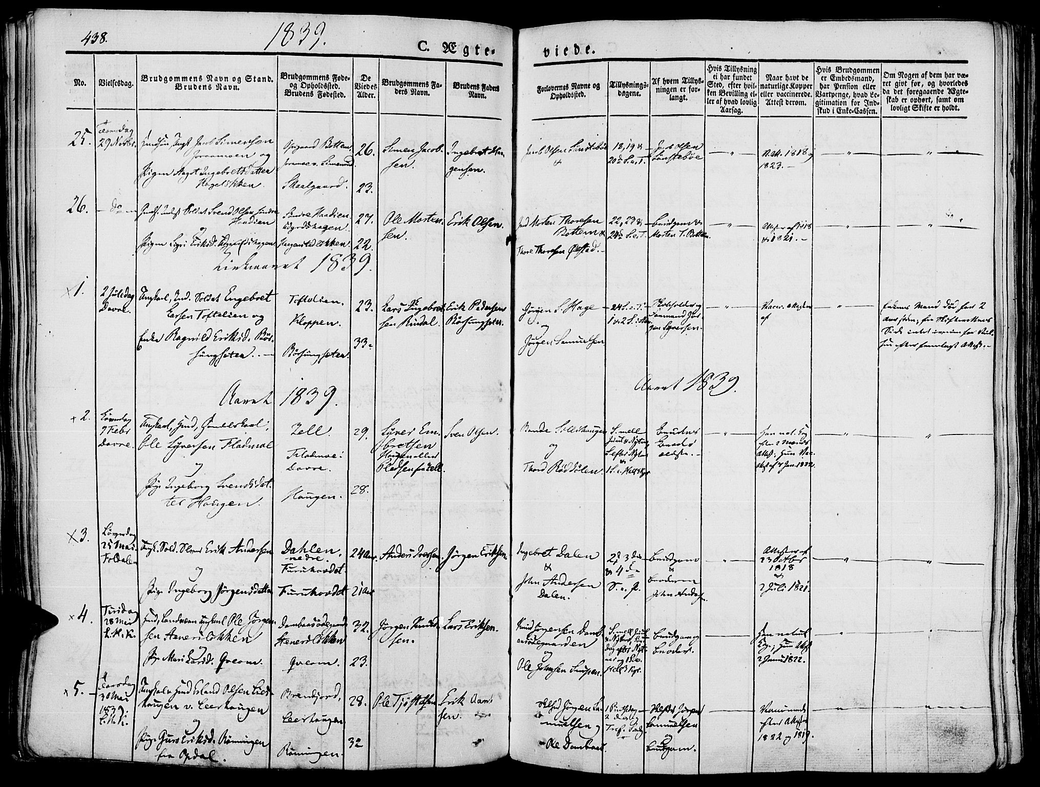 Lesja prestekontor, SAH/PREST-068/H/Ha/Haa/L0005: Parish register (official) no. 5, 1830-1842, p. 438