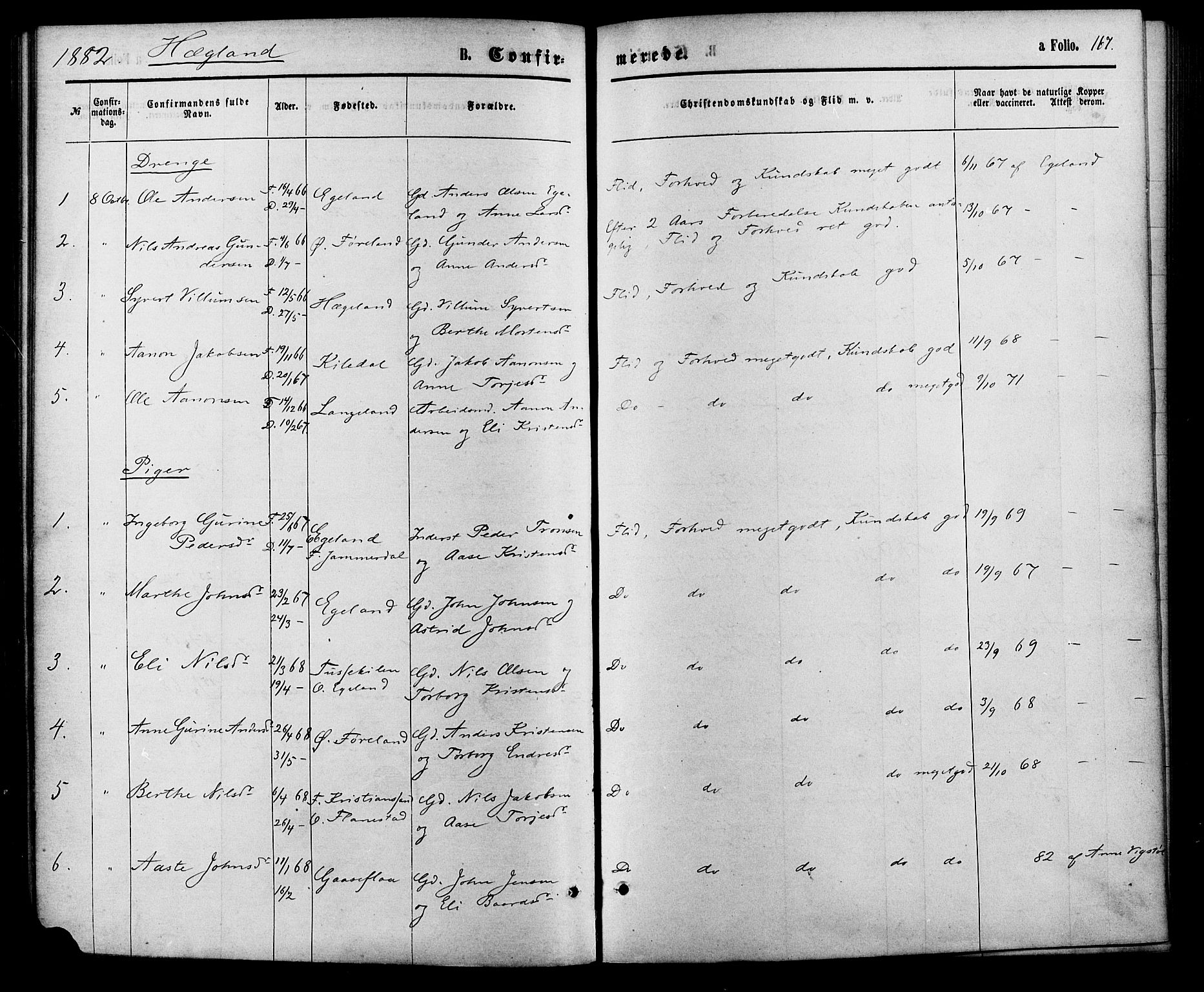 Vennesla sokneprestkontor, AV/SAK-1111-0045/Fa/Fac/L0008: Parish register (official) no. A 8, 1874-1883, p. 168