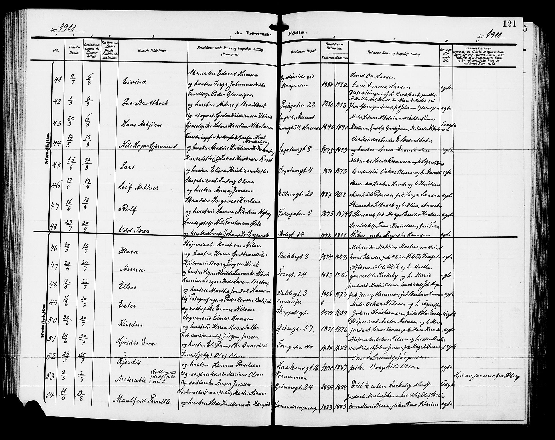 Hamar prestekontor, AV/SAH-DOMPH-002/H/Ha/Hab/L0001: Parish register (copy) no. 1, 1899-1914, p. 121