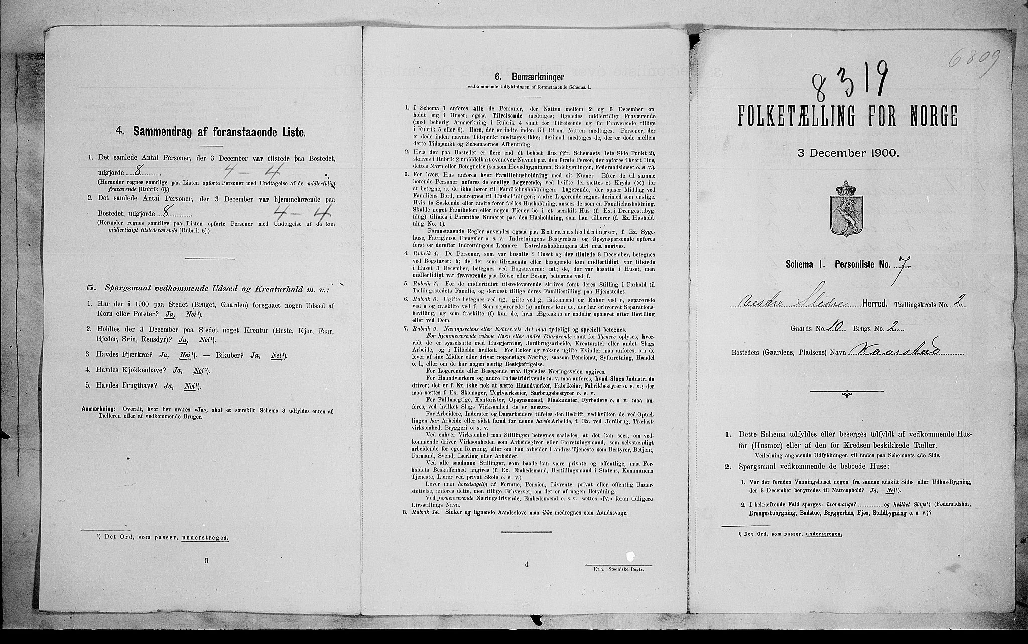 SAH, 1900 census for Vestre Slidre, 1900, p. 58