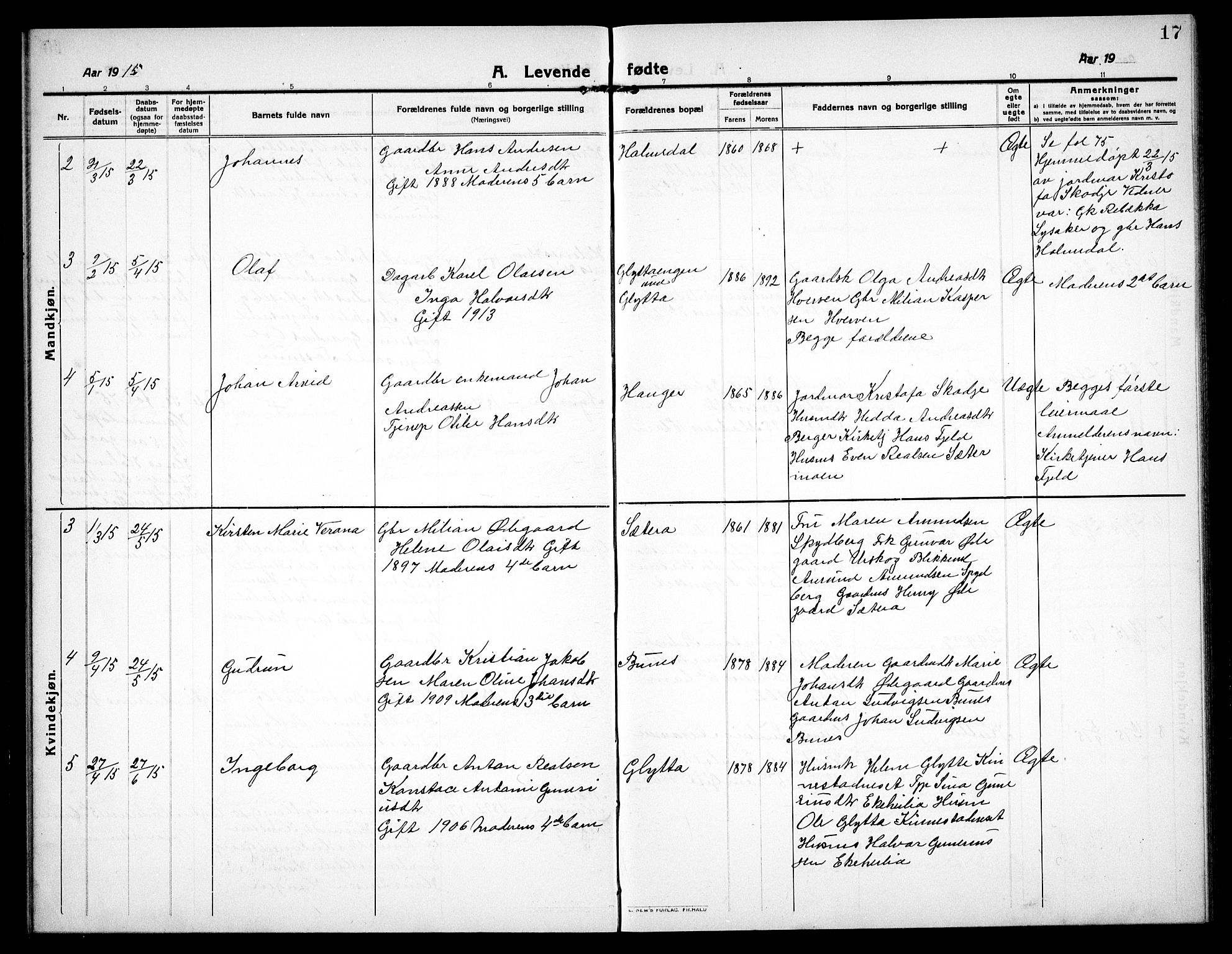 Høland prestekontor Kirkebøker, AV/SAO-A-10346a/G/Gc/L0002: Parish register (copy) no. III 2, 1912-1925, p. 17