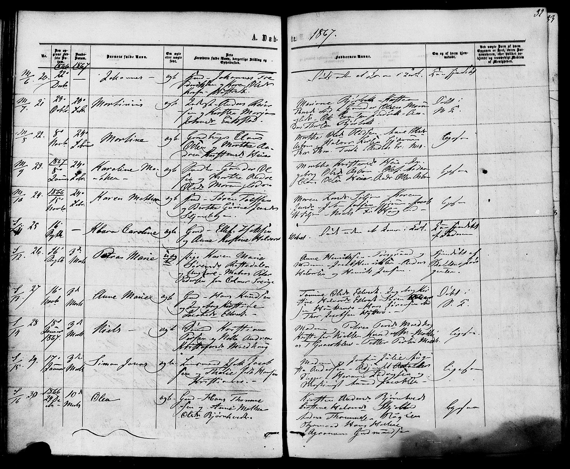 Solum kirkebøker, AV/SAKO-A-306/F/Fa/L0008: Parish register (official) no. I 8, 1865-1876, p. 32