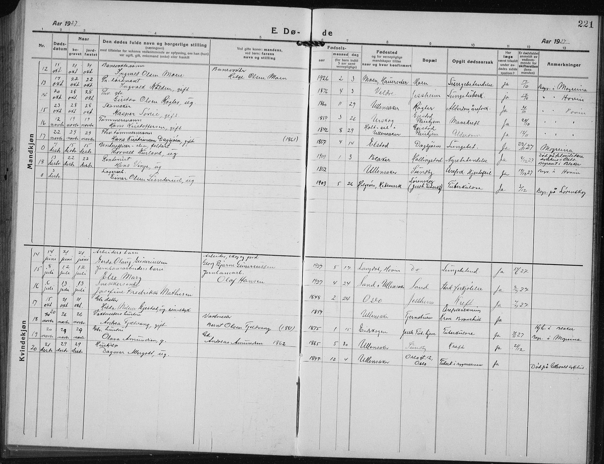 Ullensaker prestekontor Kirkebøker, AV/SAO-A-10236a/G/Gb/L0002: Parish register (copy) no. II 2, 1917-1941, p. 221