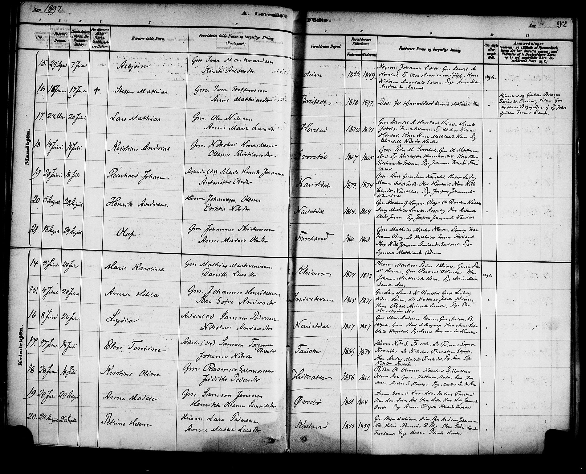 Førde sokneprestembete, AV/SAB-A-79901/H/Haa/Haad/L0001: Parish register (official) no. D 1, 1881-1898, p. 92