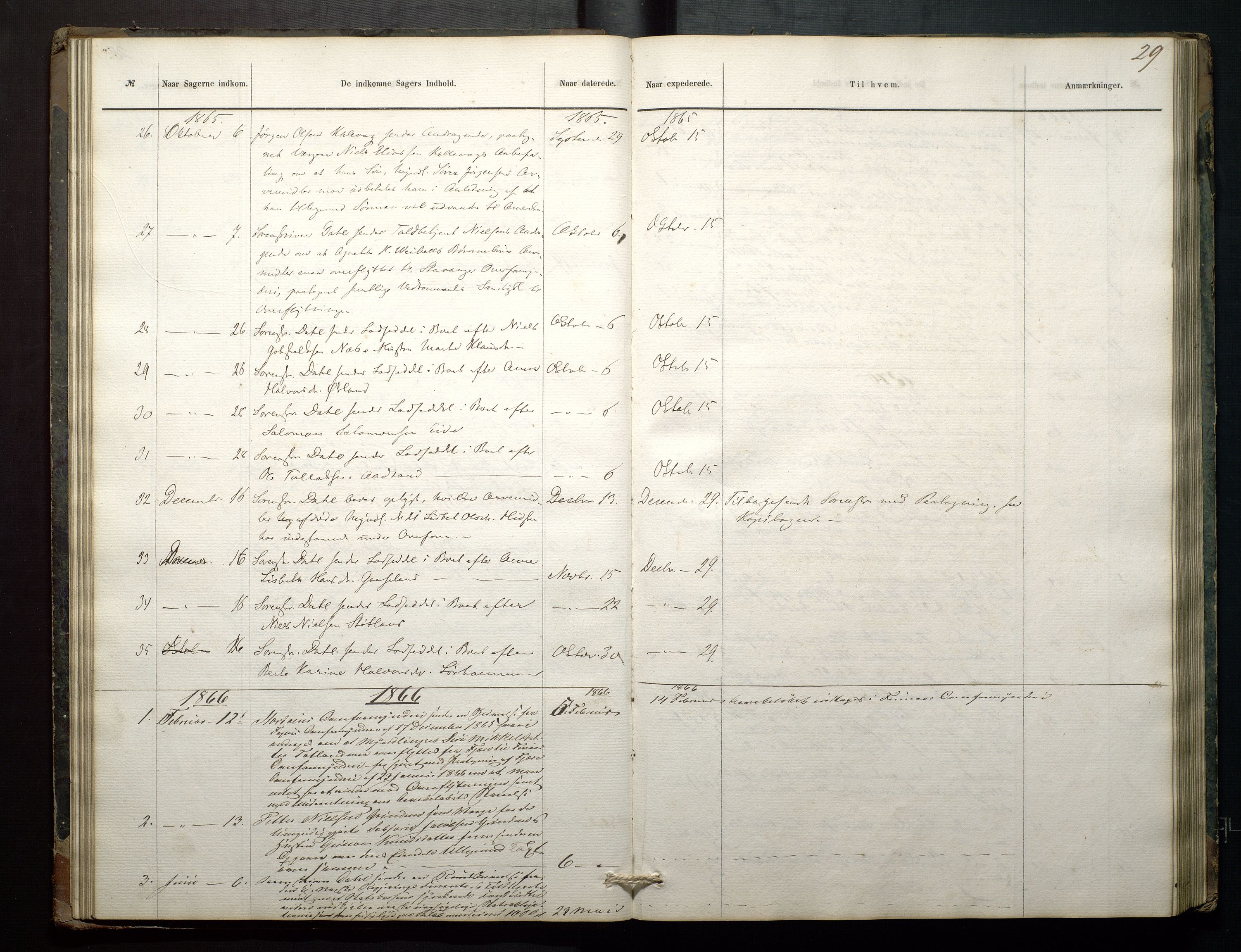 Finnaas kommune. Overformynderiet, IKAH/1218a-812/C/Ca/Caa/L0001: Postjournal for Finnås overformynderi, 1859-1888, p. 29