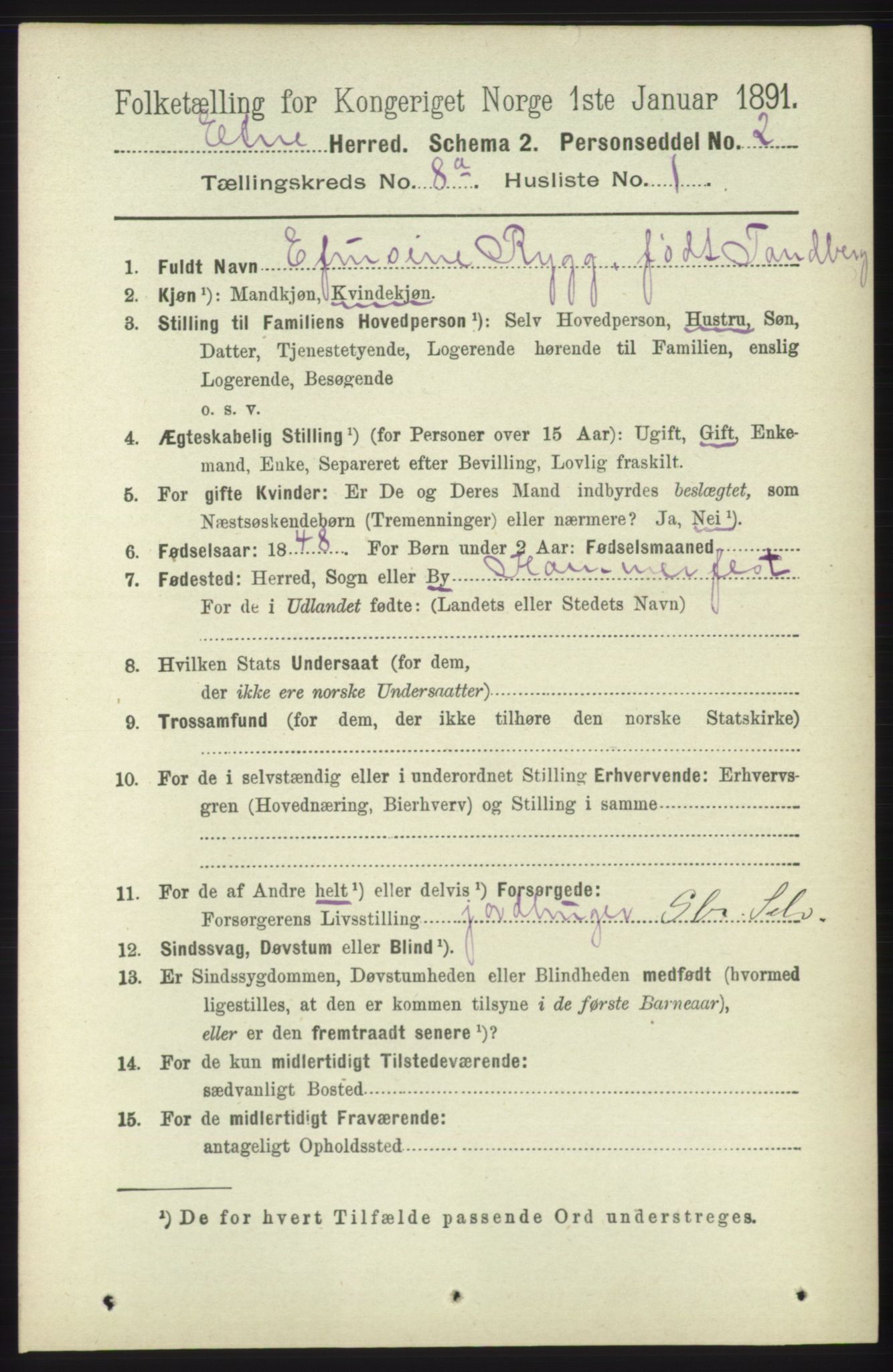 RA, 1891 census for 1211 Etne, 1891, p. 1540