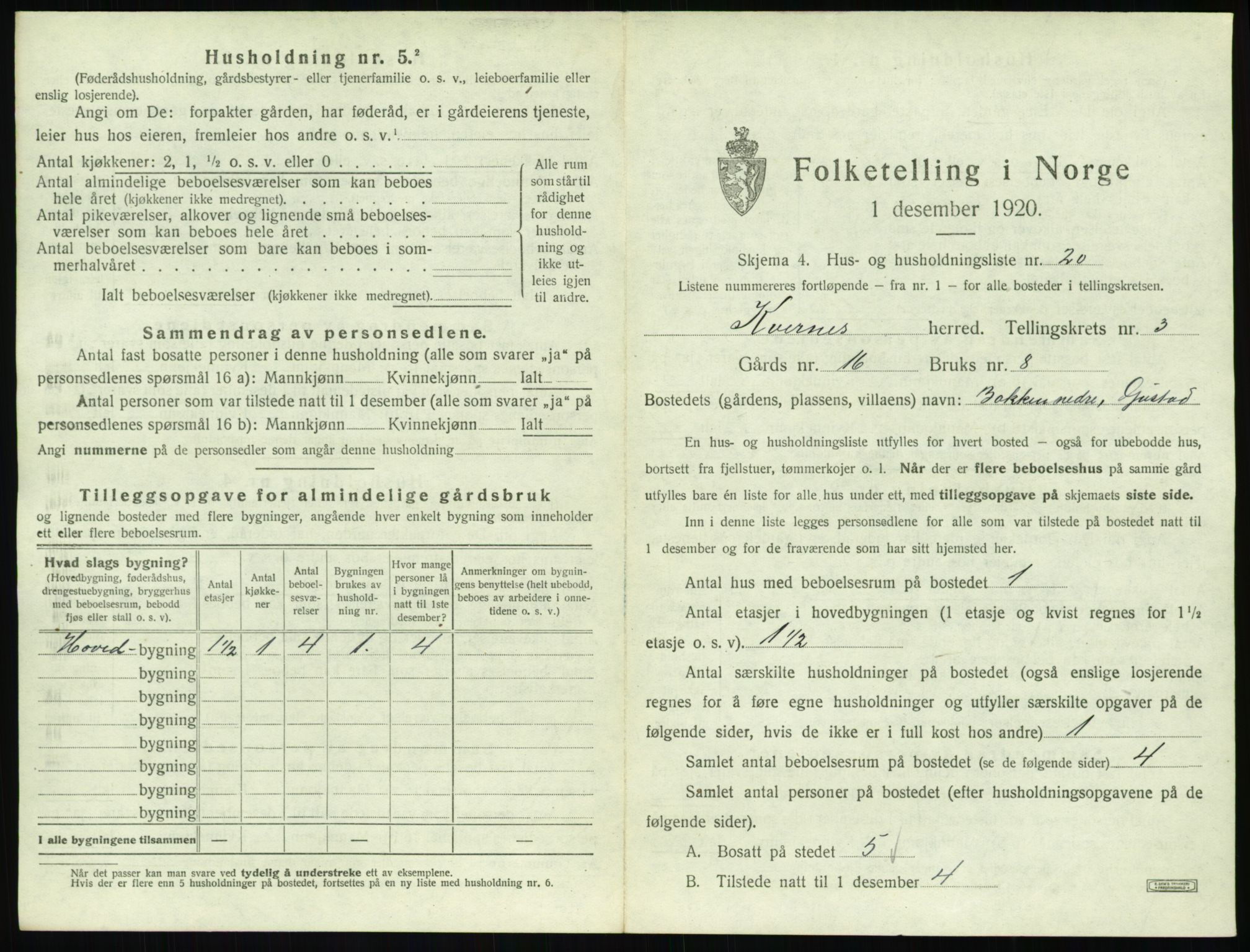 SAT, 1920 census for Kvernes, 1920, p. 277