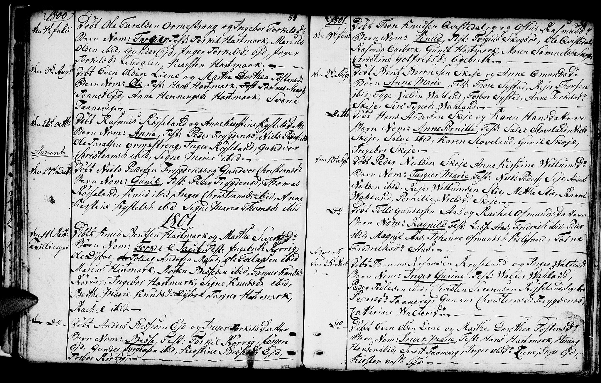 Mandal sokneprestkontor, AV/SAK-1111-0030/F/Fa/Fab/L0002: Parish register (official) no. A 2, 1753-1801, p. 54-55