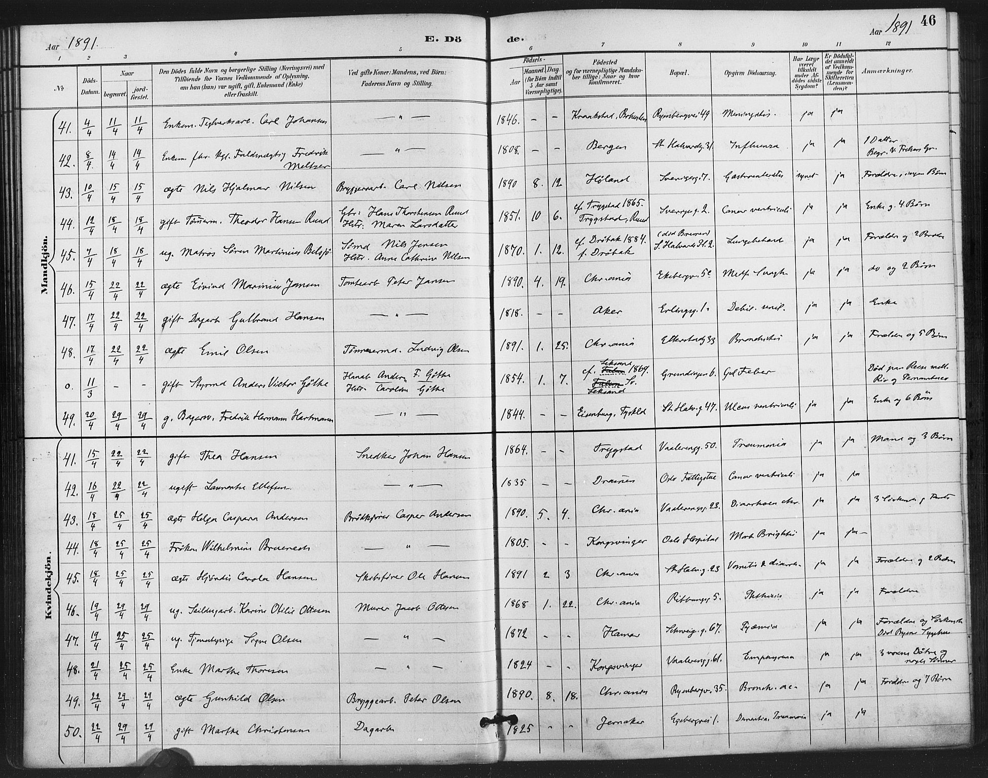 Gamlebyen prestekontor Kirkebøker, AV/SAO-A-10884/F/Fa/L0009: Parish register (official) no. 9, 1888-1909, p. 46