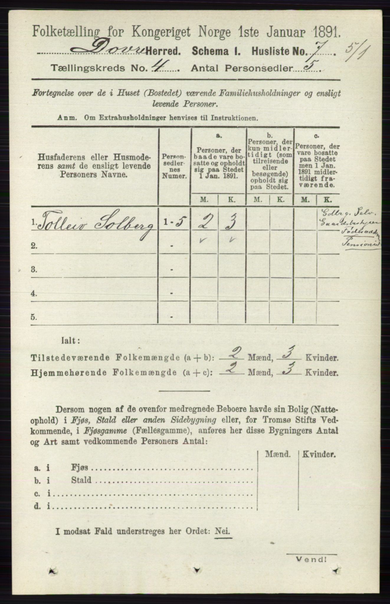 RA, 1891 census for 0511 Dovre, 1891, p. 1820