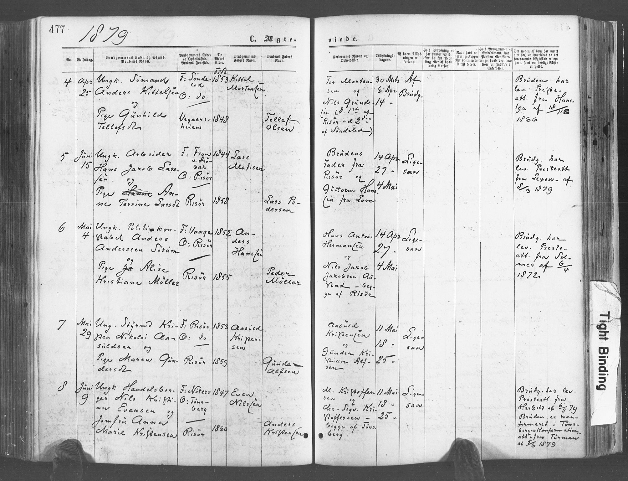 Risør sokneprestkontor, AV/SAK-1111-0035/F/Fa/L0004: Parish register (official) no. A 4, 1865-1882, p. 477
