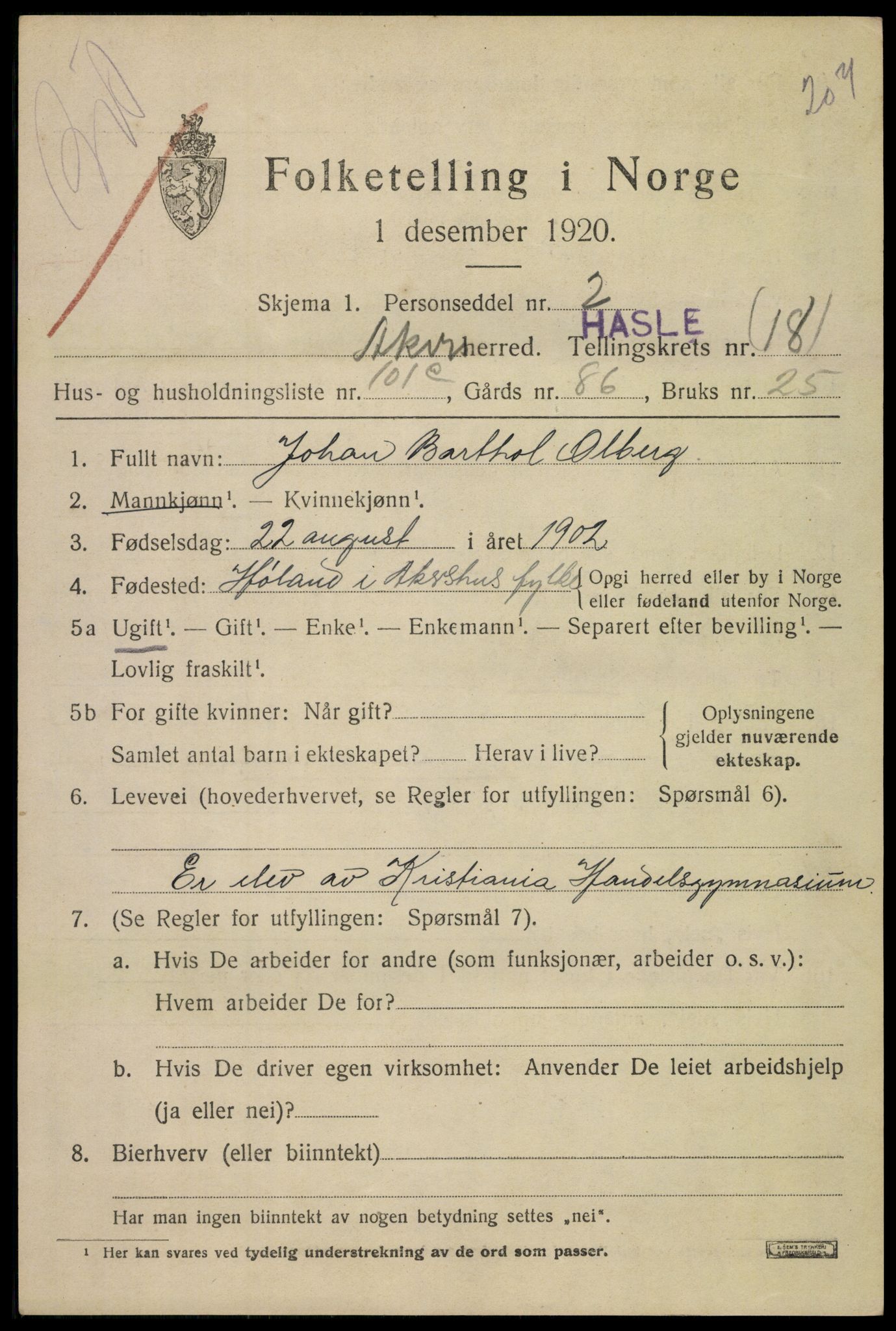 SAO, 1920 census for Aker, 1920, p. 112682