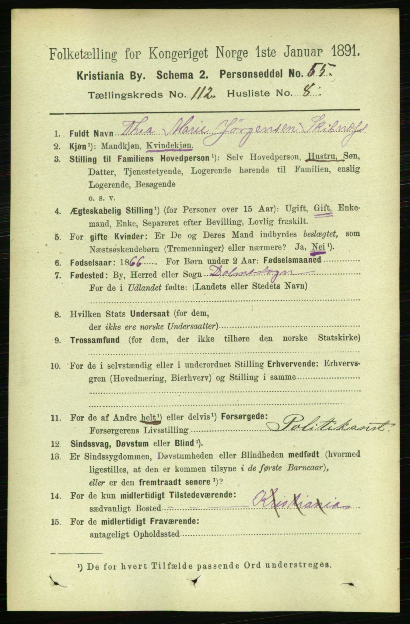 RA, 1891 census for 0301 Kristiania, 1891, p. 59409