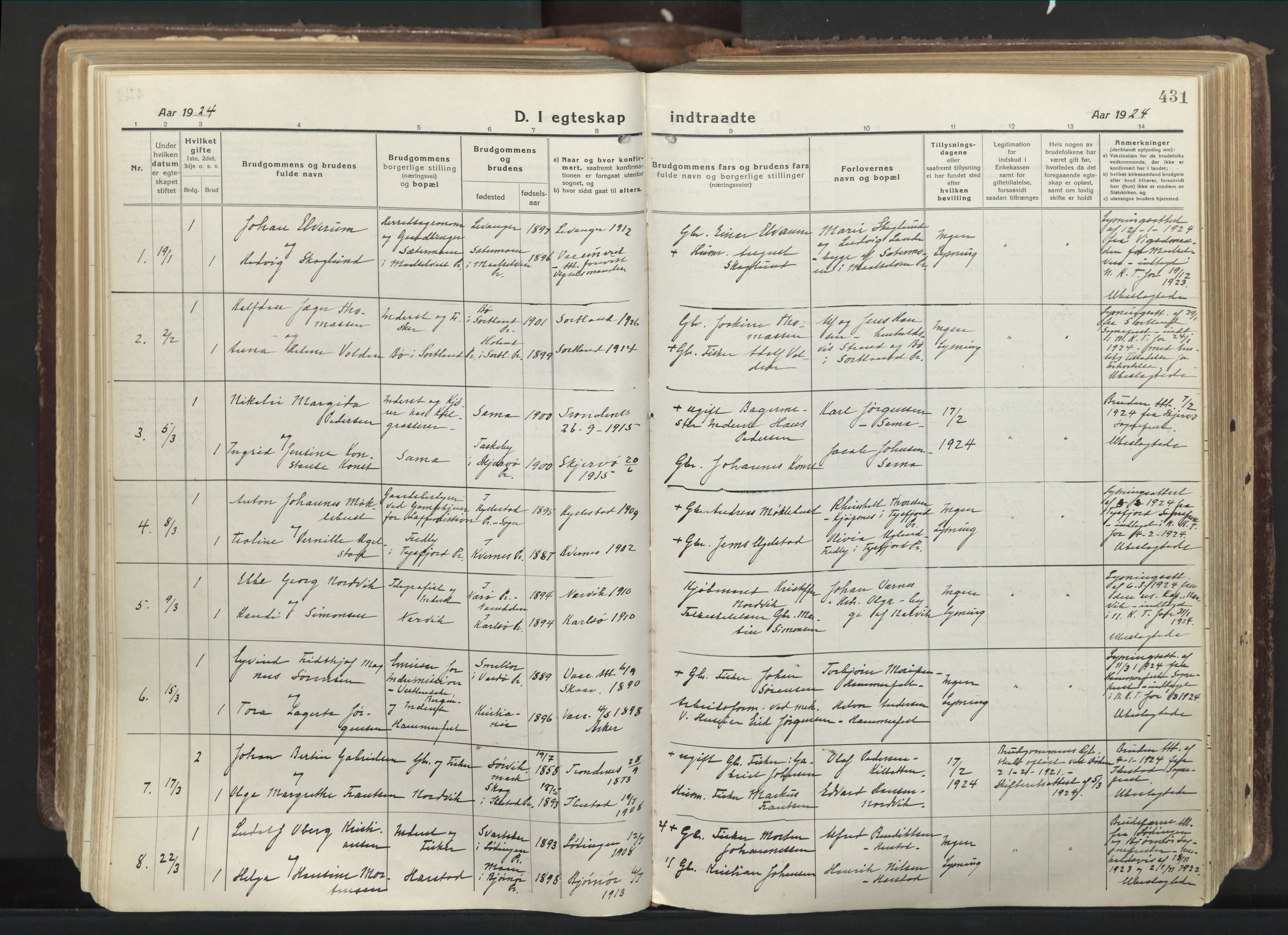 Trondenes sokneprestkontor, SATØ/S-1319/H/Ha/L0019kirke: Parish register (official) no. 19, 1919-1928, p. 431