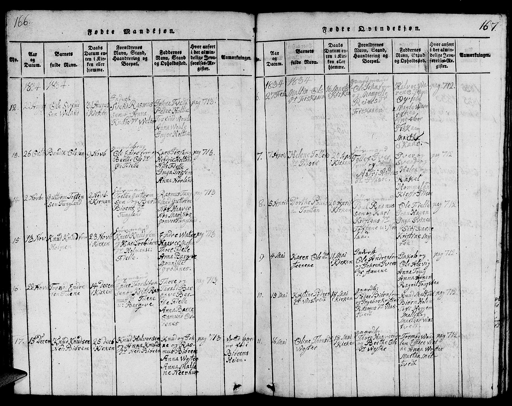 Strand sokneprestkontor, AV/SAST-A-101828/H/Ha/Hab/L0001: Parish register (copy) no. B 1, 1816-1854, p. 166-167