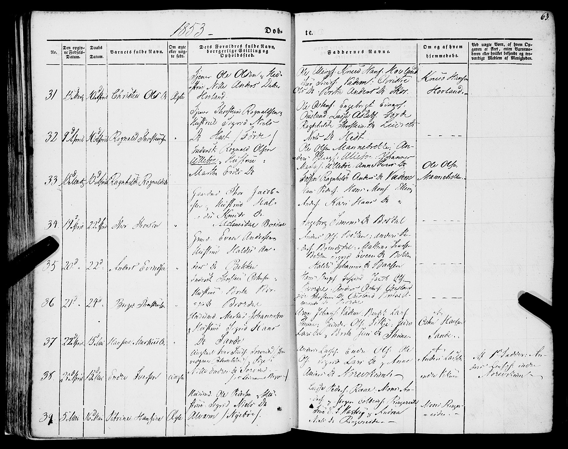 Lavik sokneprestembete, SAB/A-80901: Parish register (official) no. A 3, 1843-1863, p. 63