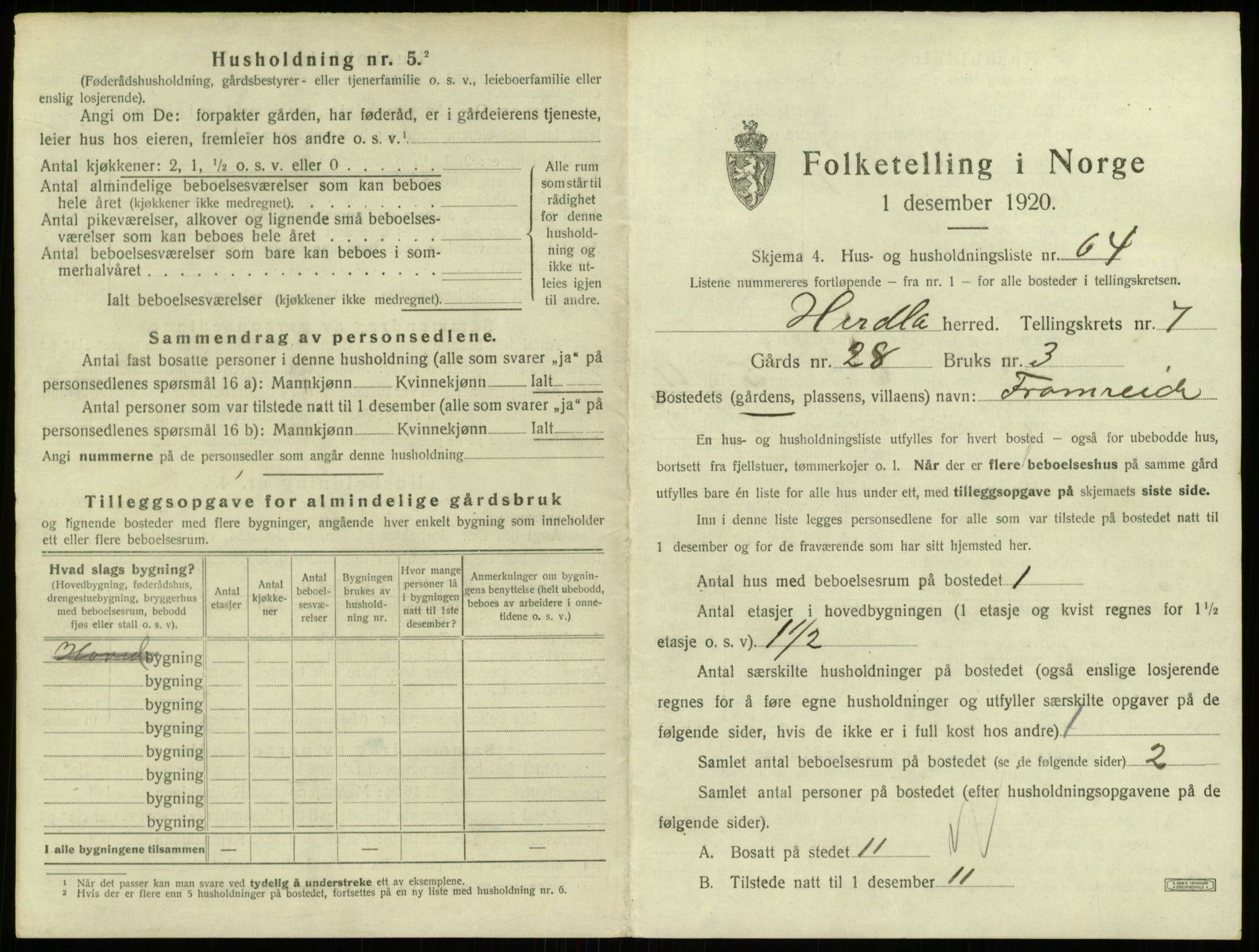 SAB, 1920 census for Herdla, 1920, p. 708