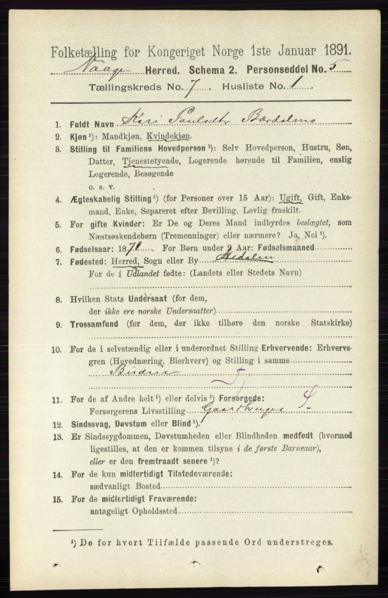 RA, 1891 census for 0515 Vågå, 1891, p. 4330