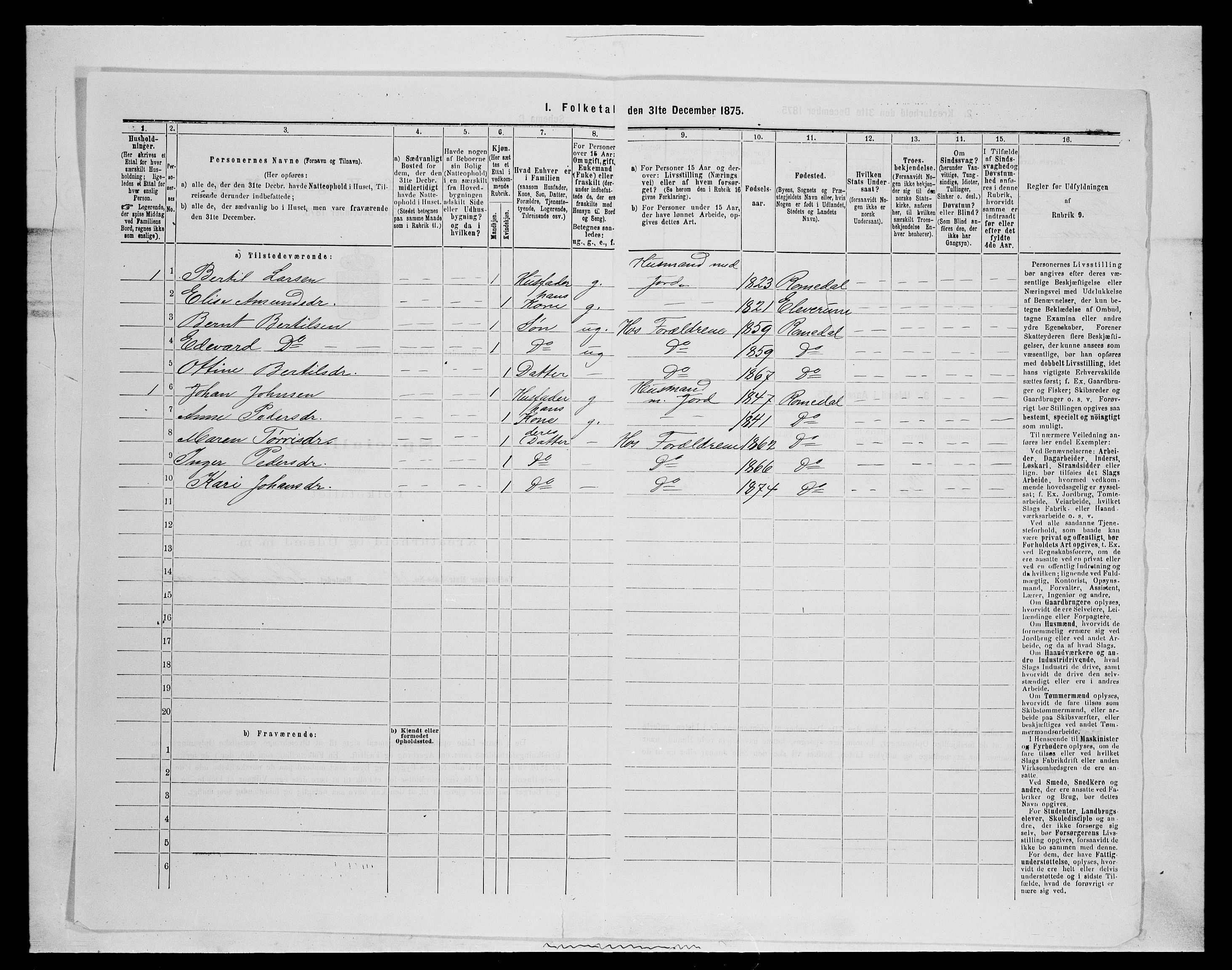 SAH, 1875 census for 0416P Romedal, 1875, p. 444