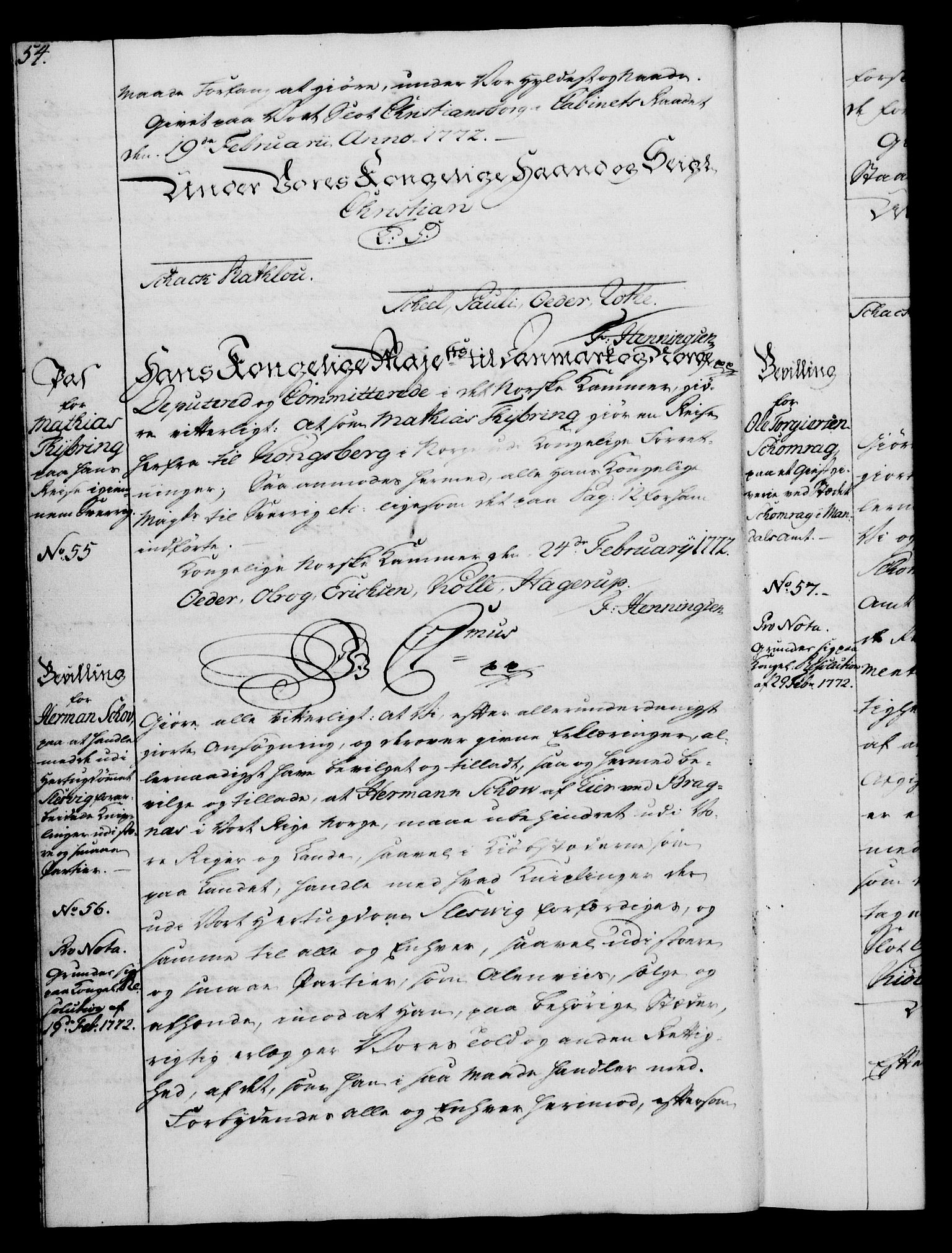 Rentekammeret, Kammerkanselliet, AV/RA-EA-3111/G/Gg/Gga/L0009: Norsk ekspedisjonsprotokoll med register (merket RK 53.9), 1771-1773, p. 54