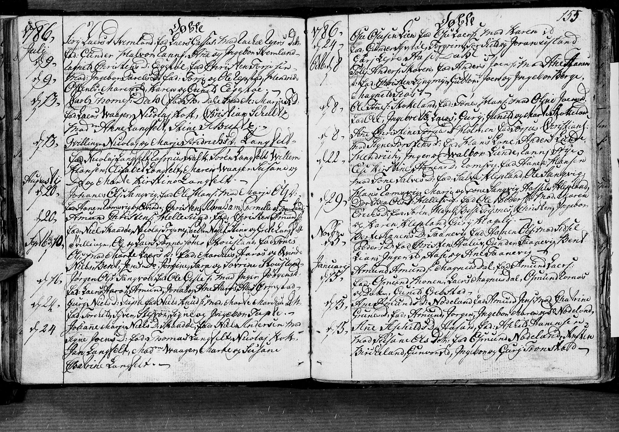 Søgne sokneprestkontor, SAK/1111-0037/F/Fa/Fab/L0004: Parish register (official) no. A 4, 1770-1822, p. 154-155