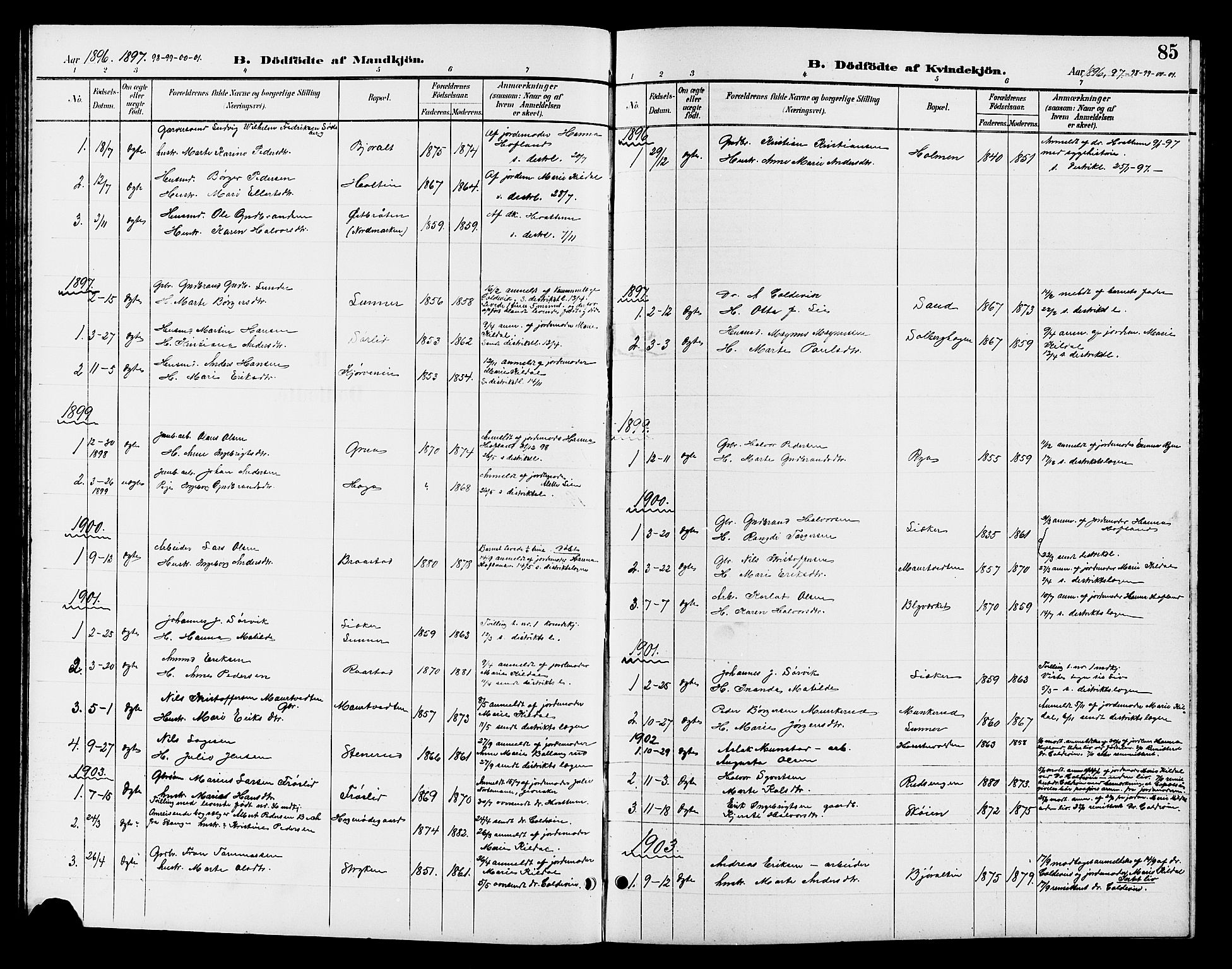 Jevnaker prestekontor, AV/SAH-PREST-116/H/Ha/Hab/L0003: Parish register (copy) no. 3, 1896-1909, p. 85