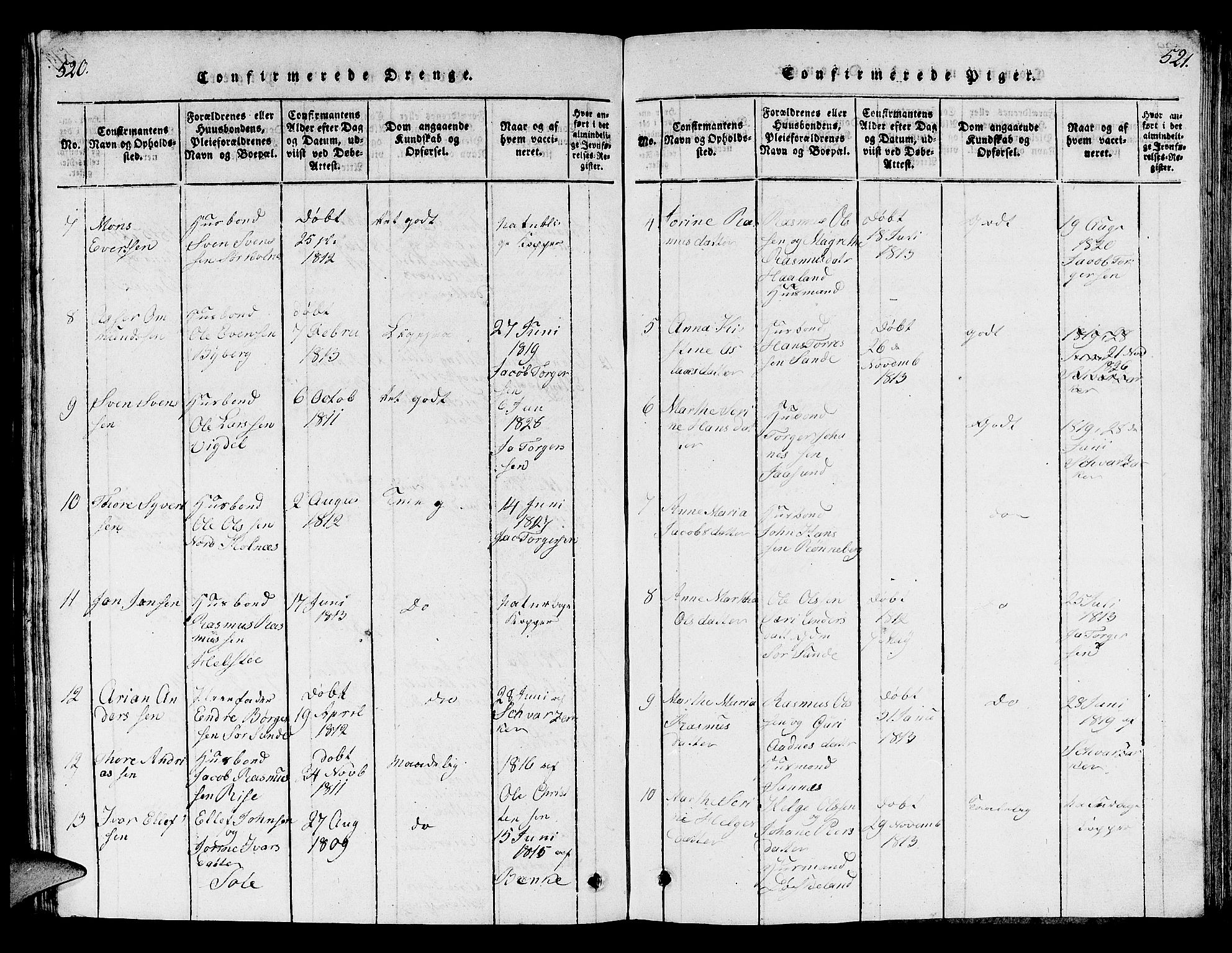 Håland sokneprestkontor, SAST/A-101802/001/30BB/L0001: Parish register (copy) no. B 1, 1815-1845, p. 520-521