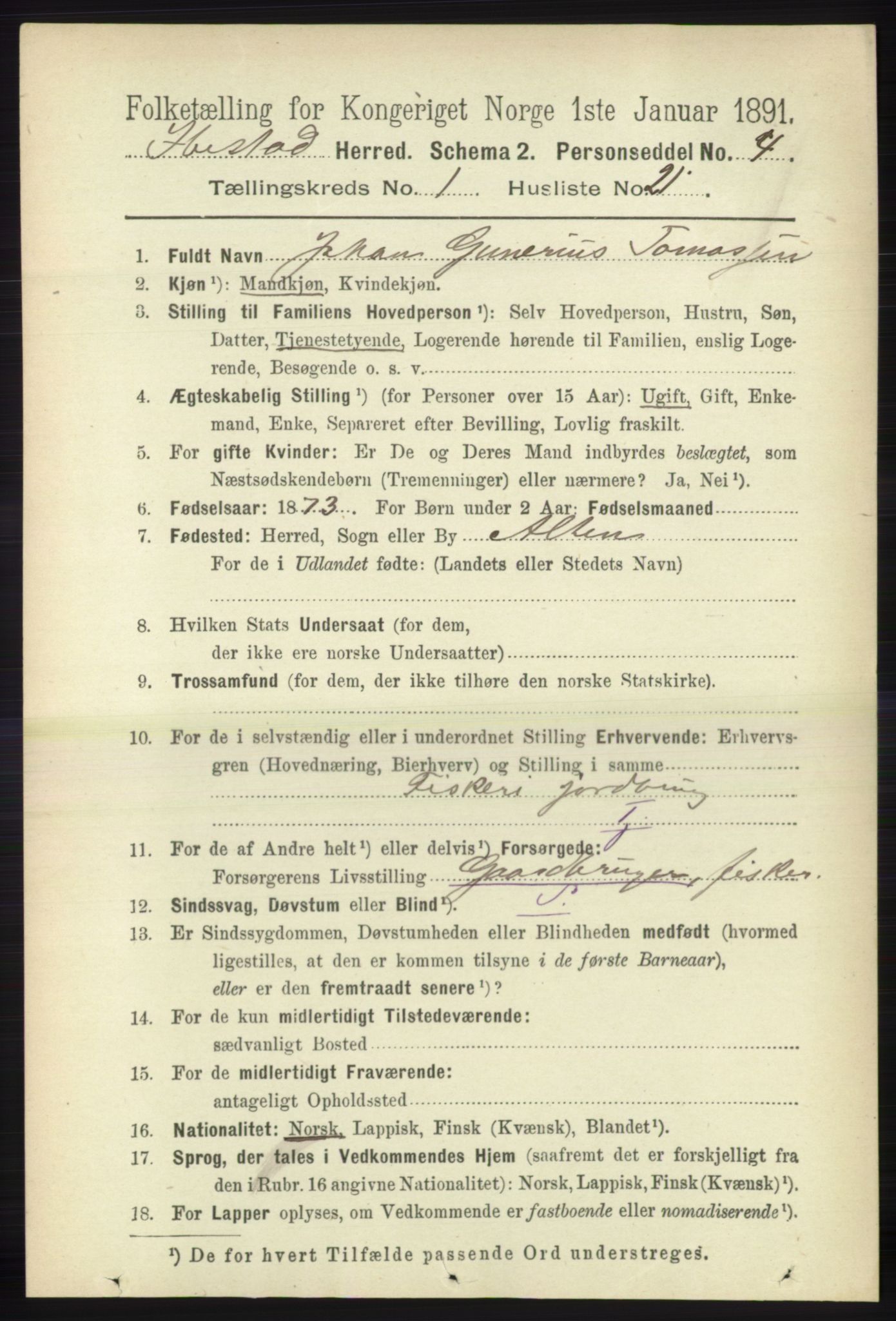 RA, 1891 census for 1917 Ibestad, 1891, p. 270