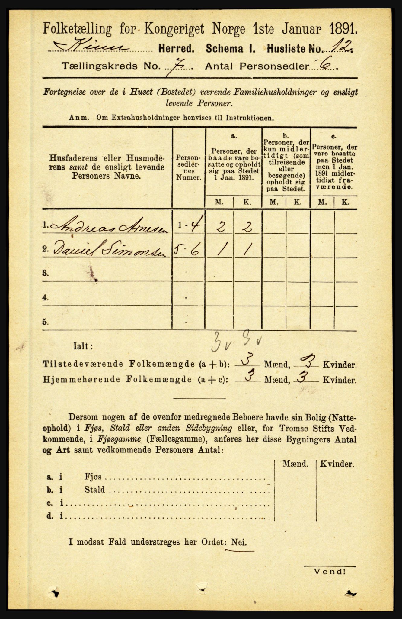 RA, 1891 census for 1437 Kinn, 1891, p. 2626